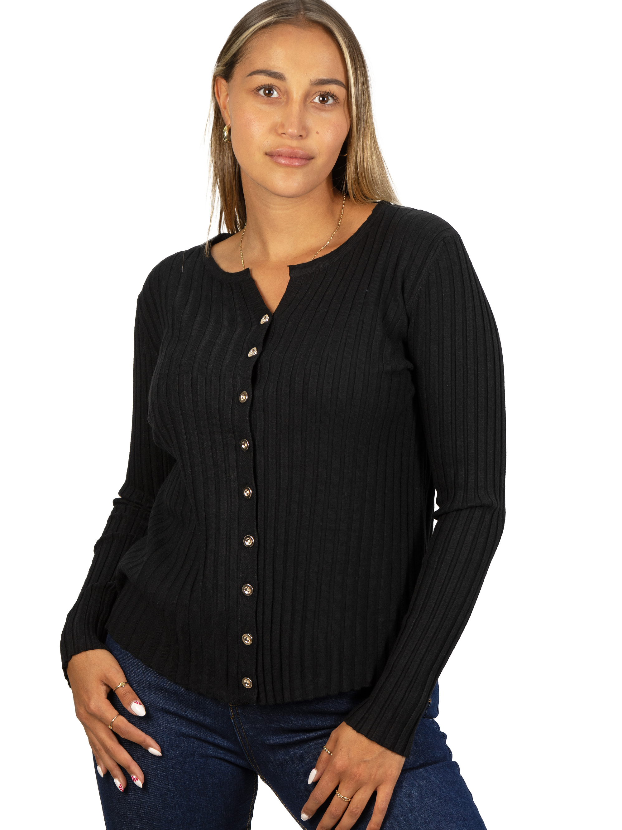 Sweater Básico con Botones acanalado colores 18