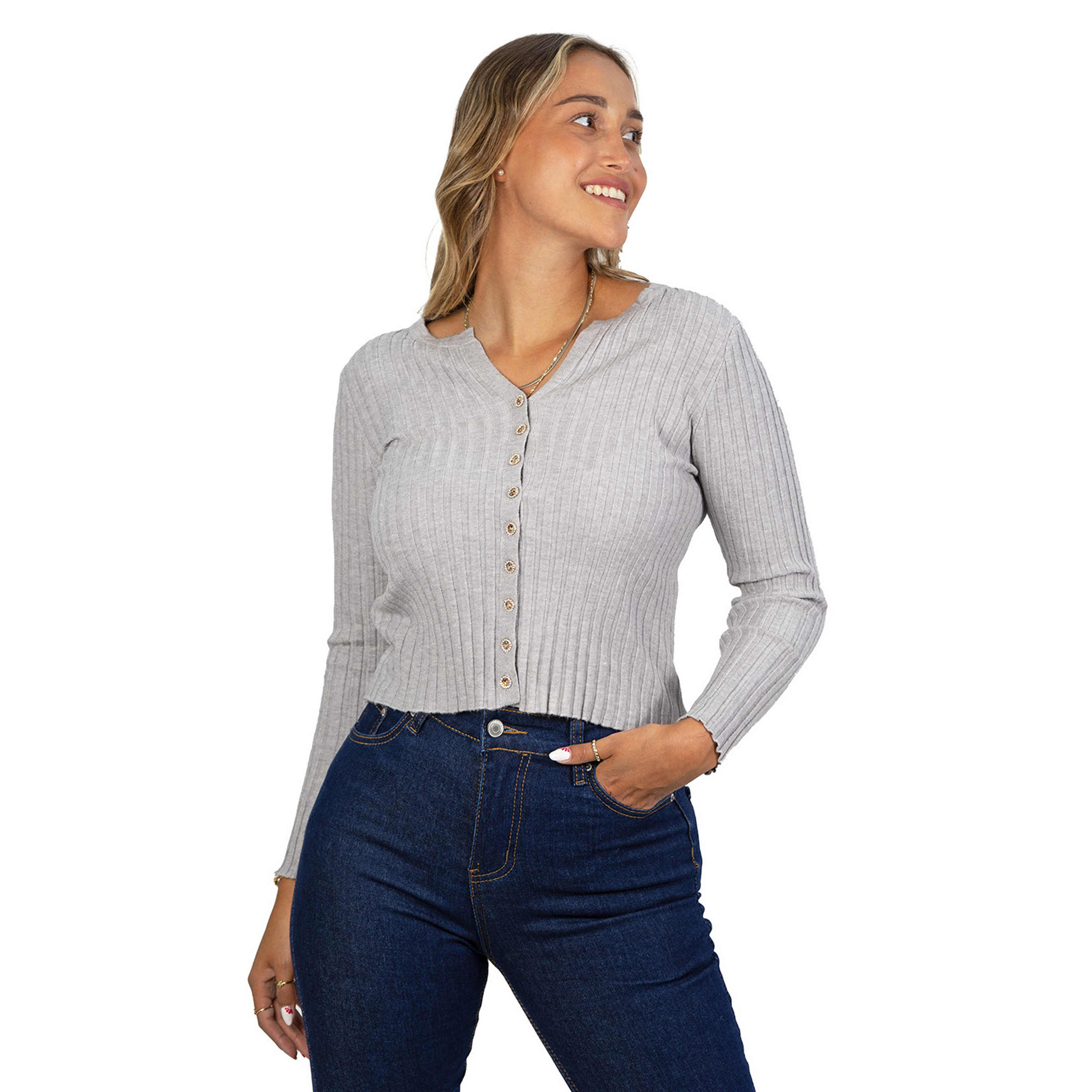 Sweater chaleco acanalado botón brillos Lau colores 1