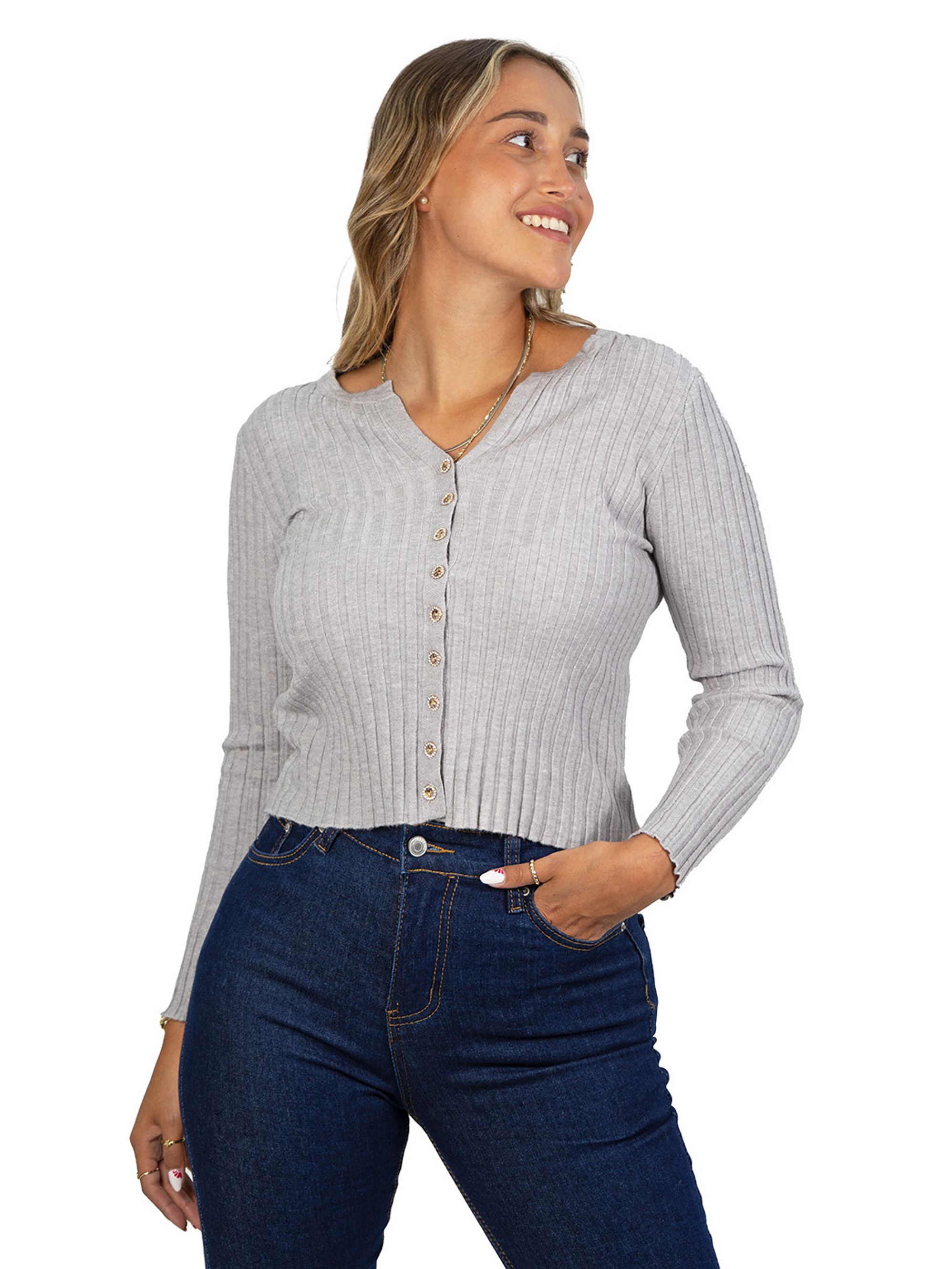 Sweater chaleco acanalado botón brillos Lau colores 1