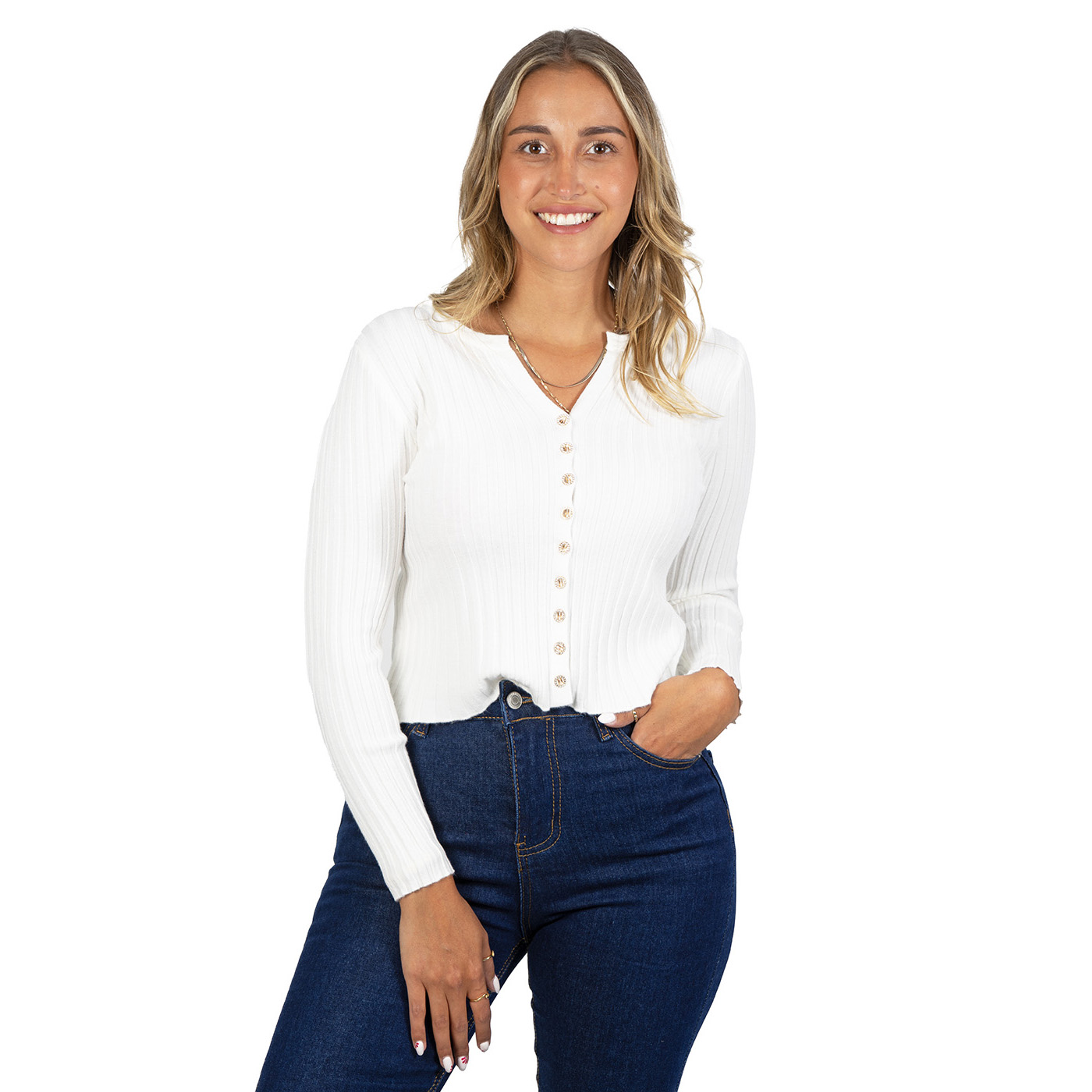 Sweater chaleco acanalado botón brillos Lau colores 9