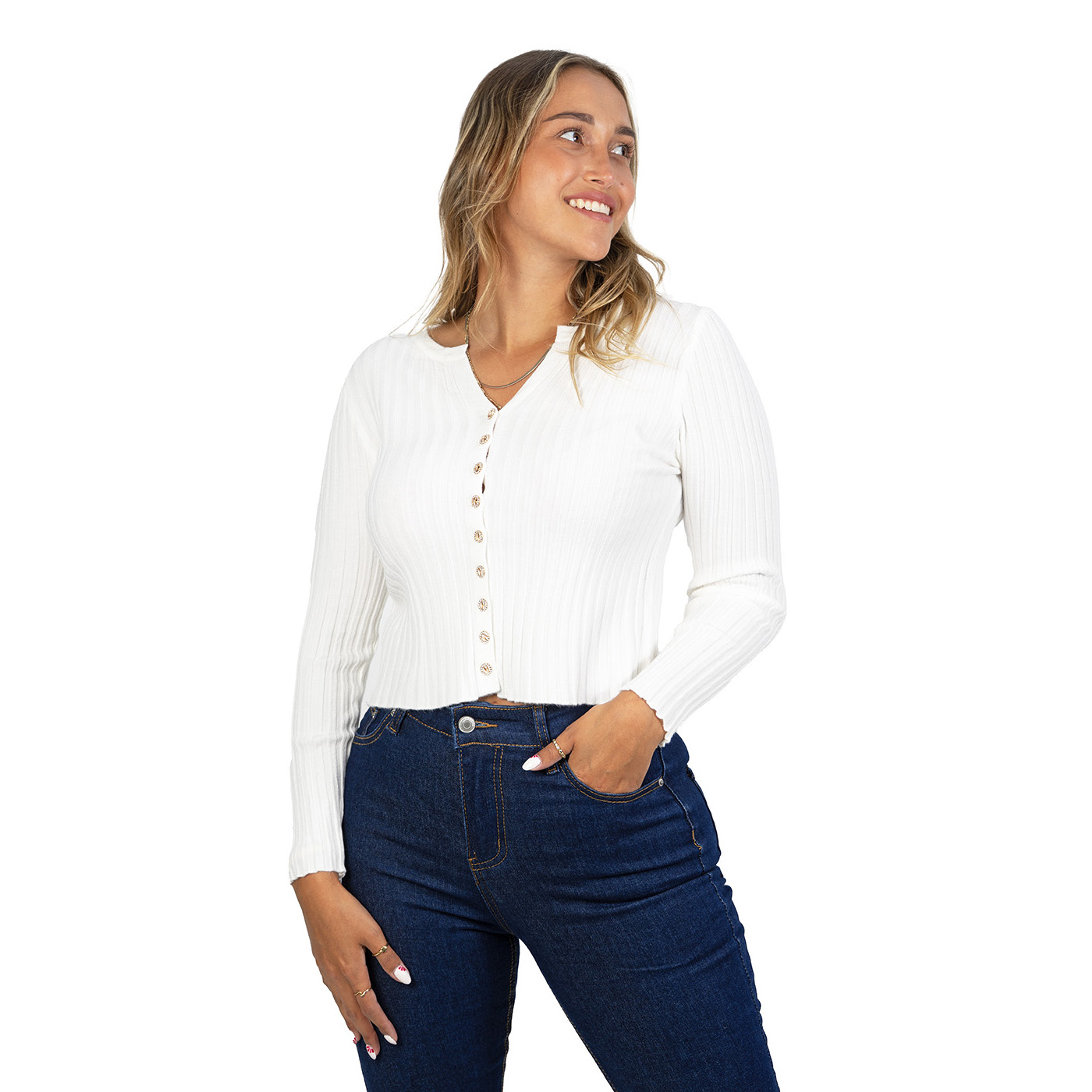 Sweater chaleco acanalado botón brillos Lau colores 10