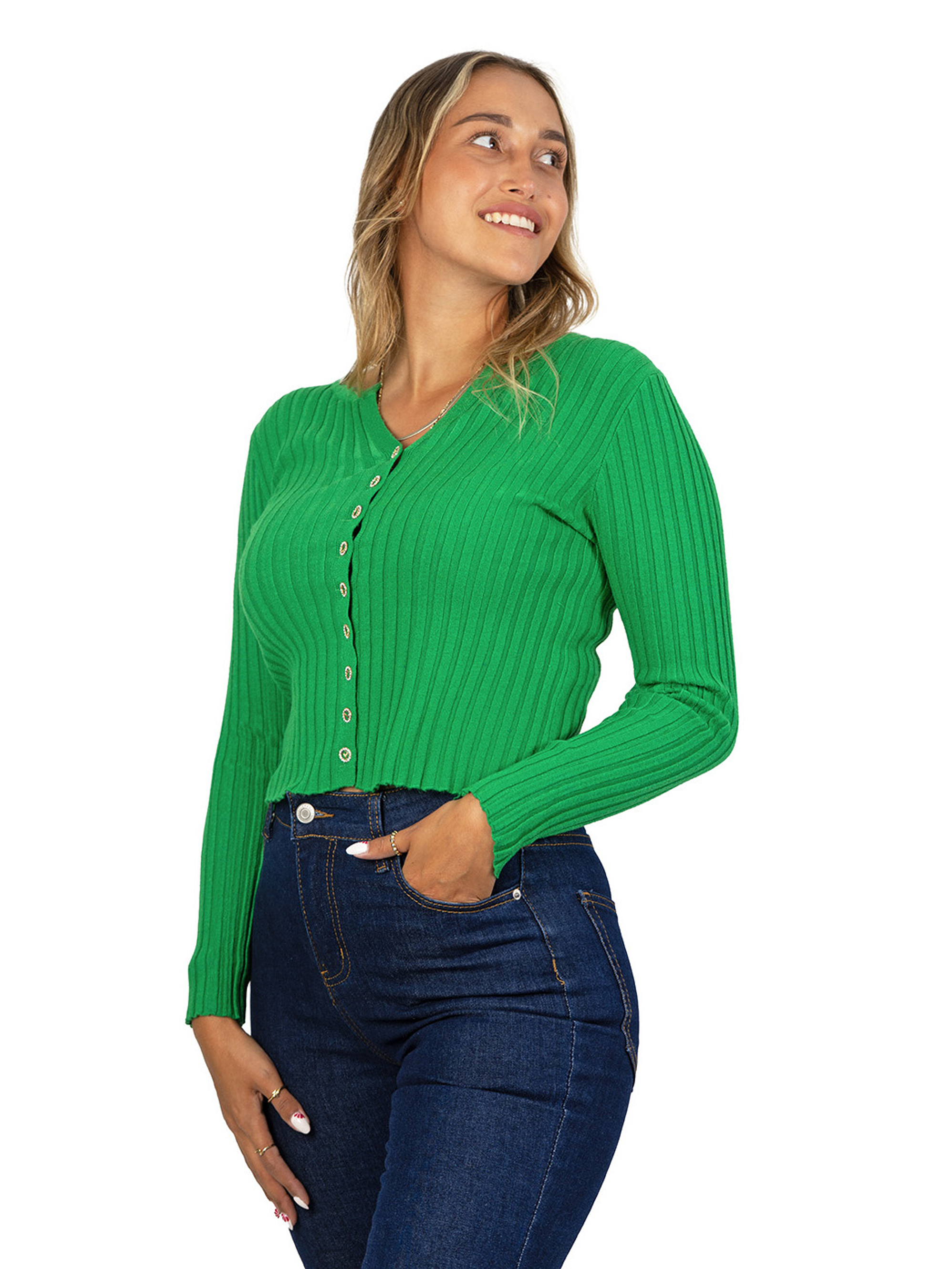 Sweater chaleco acanalado botón brillos Lau colores 11