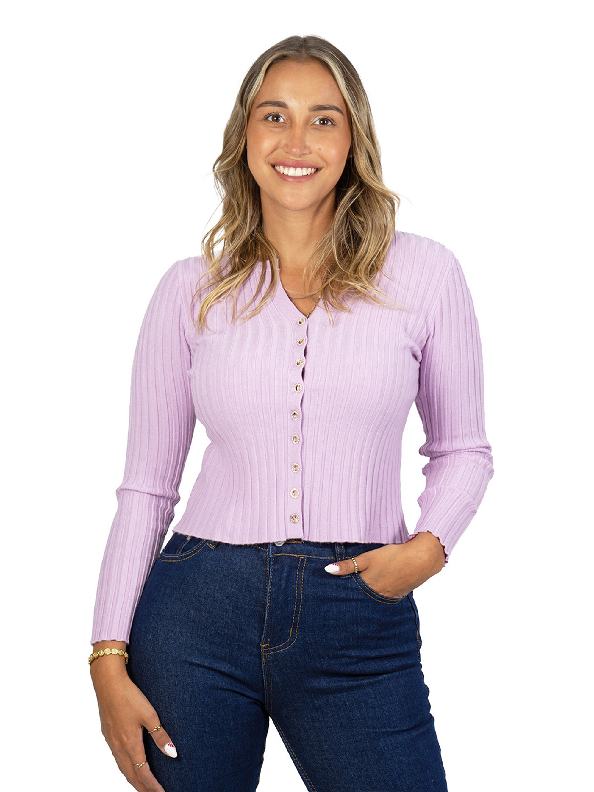 Sweater chaleco acanalado botón brillos Lau colores 16