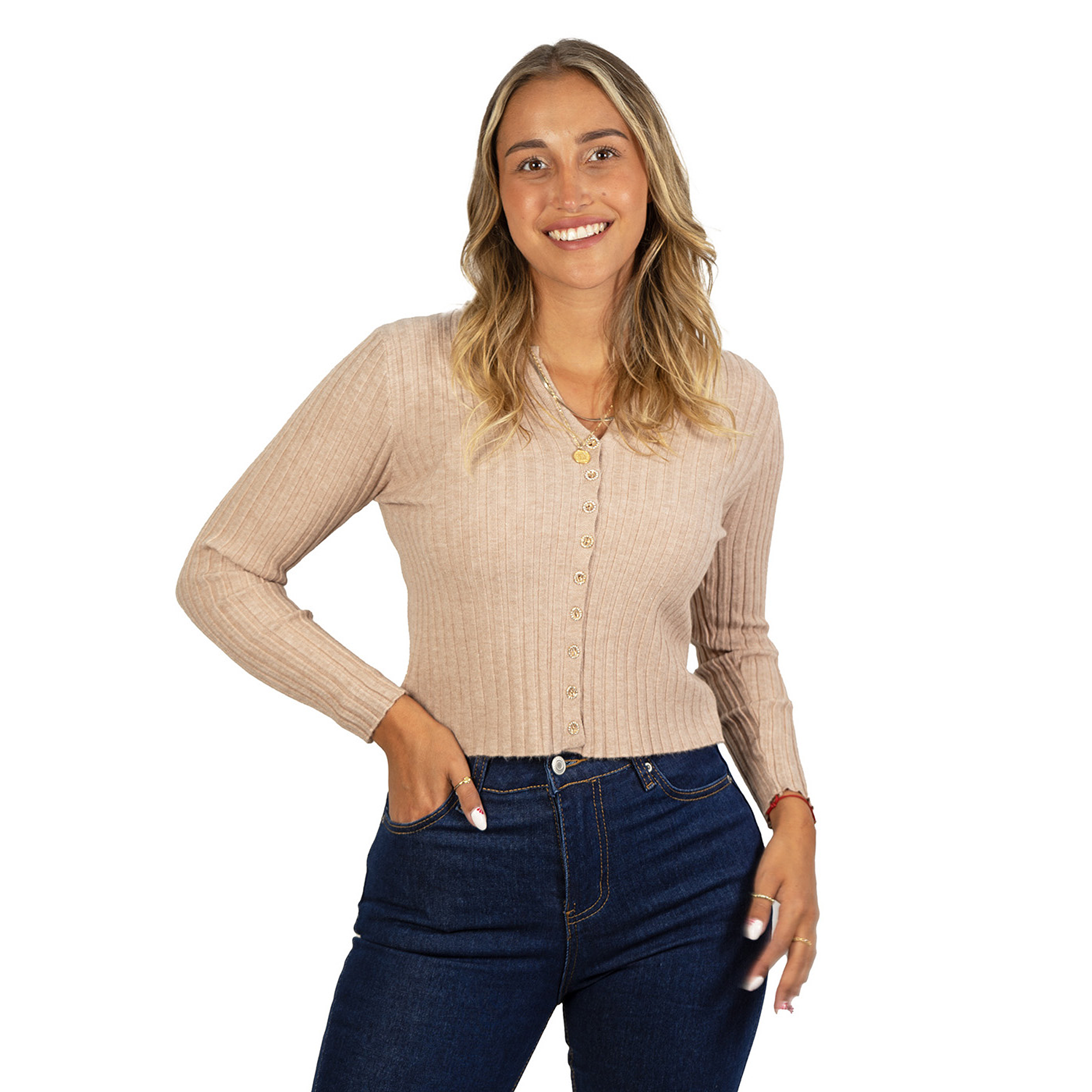 Sweater chaleco acanalado botón brillos Lau colores 18