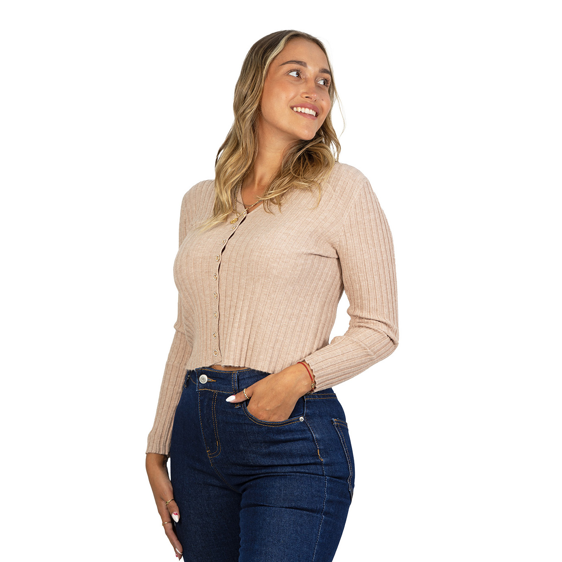 Sweater chaleco acanalado botón brillos Lau colores 19