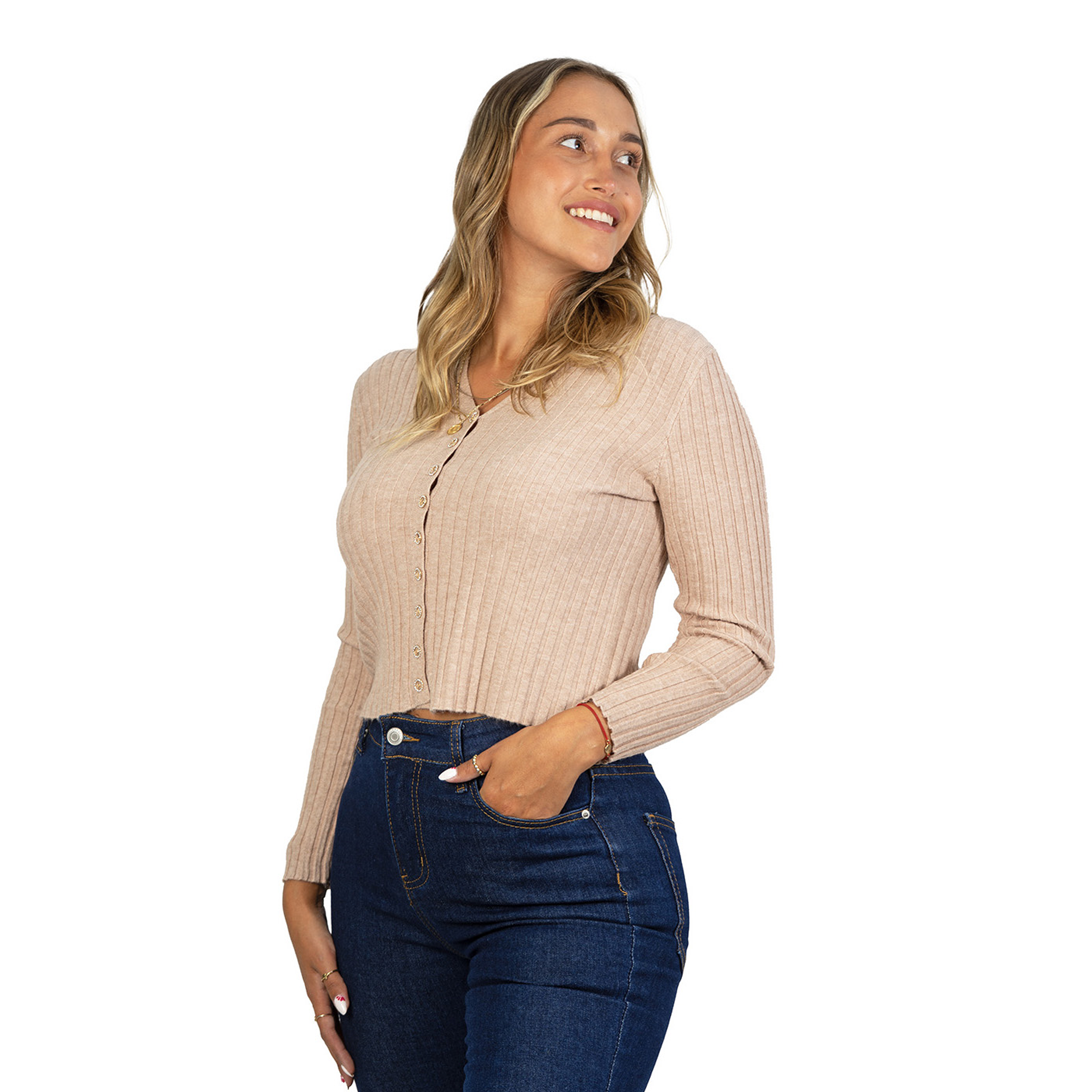 Sweater chaleco acanalado botón brillos Lau colores 19