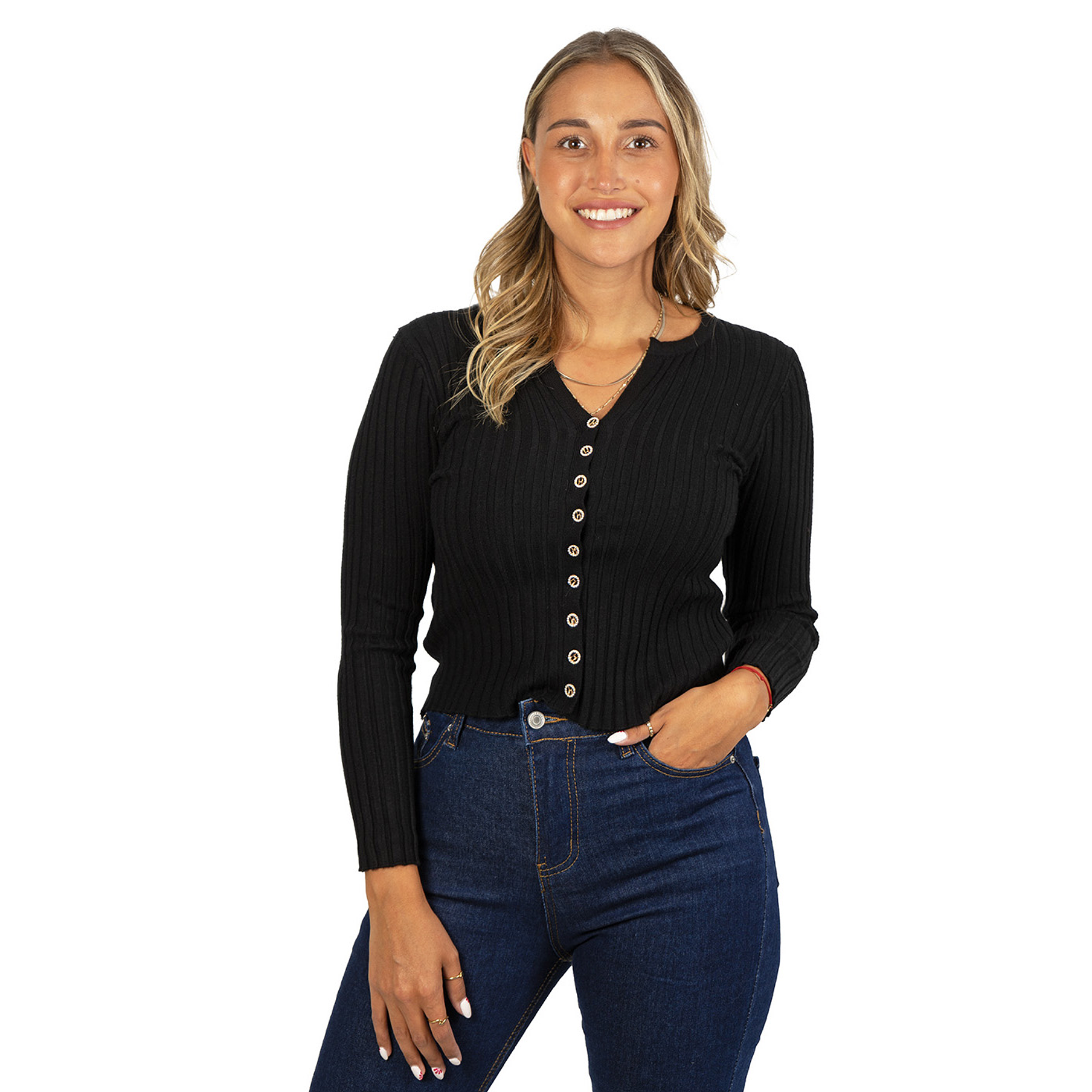 Sweater chaleco acanalado botón brillos Lau colores 21