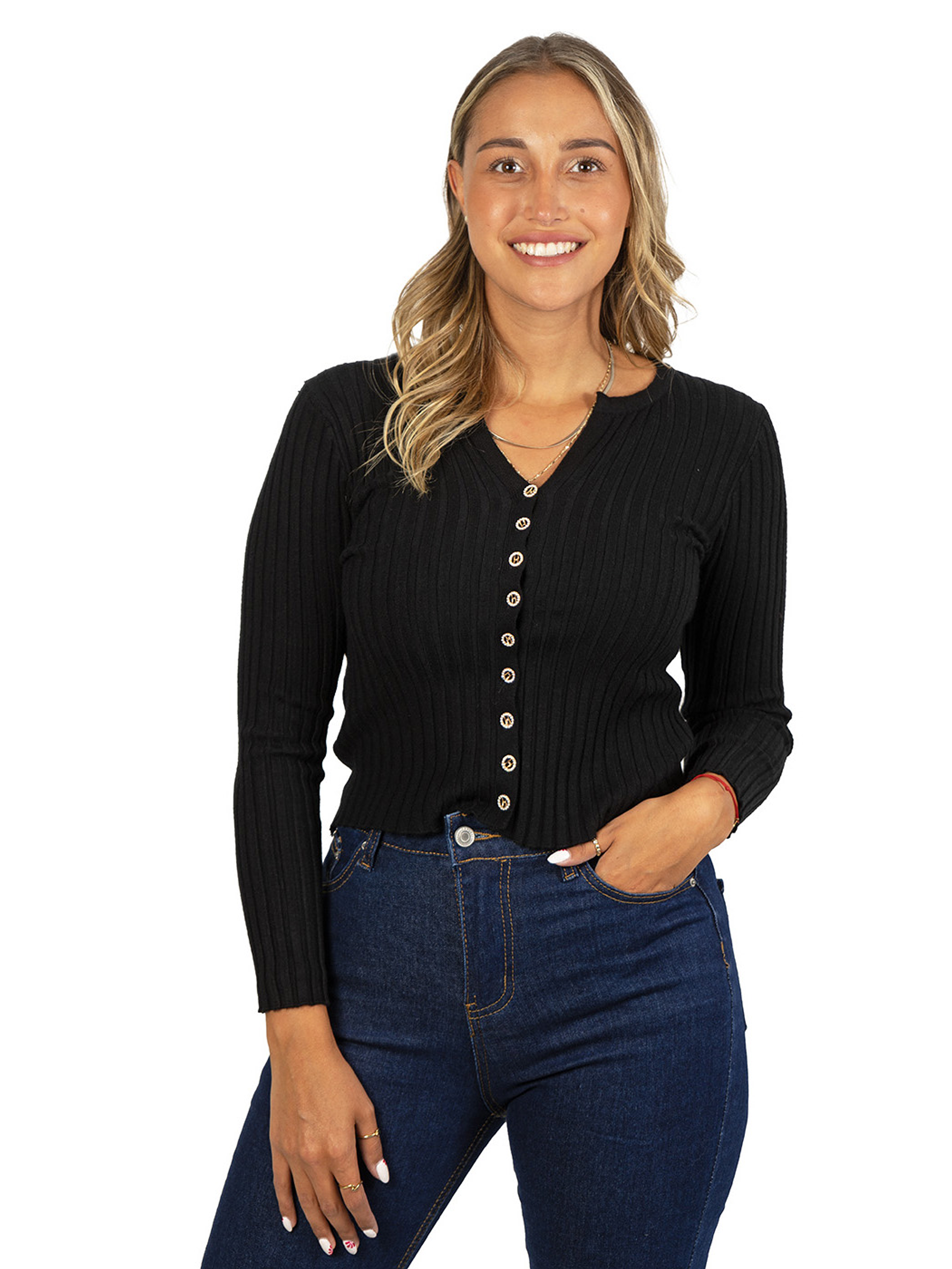 Sweater chaleco acanalado botón brillos Lau colores 21