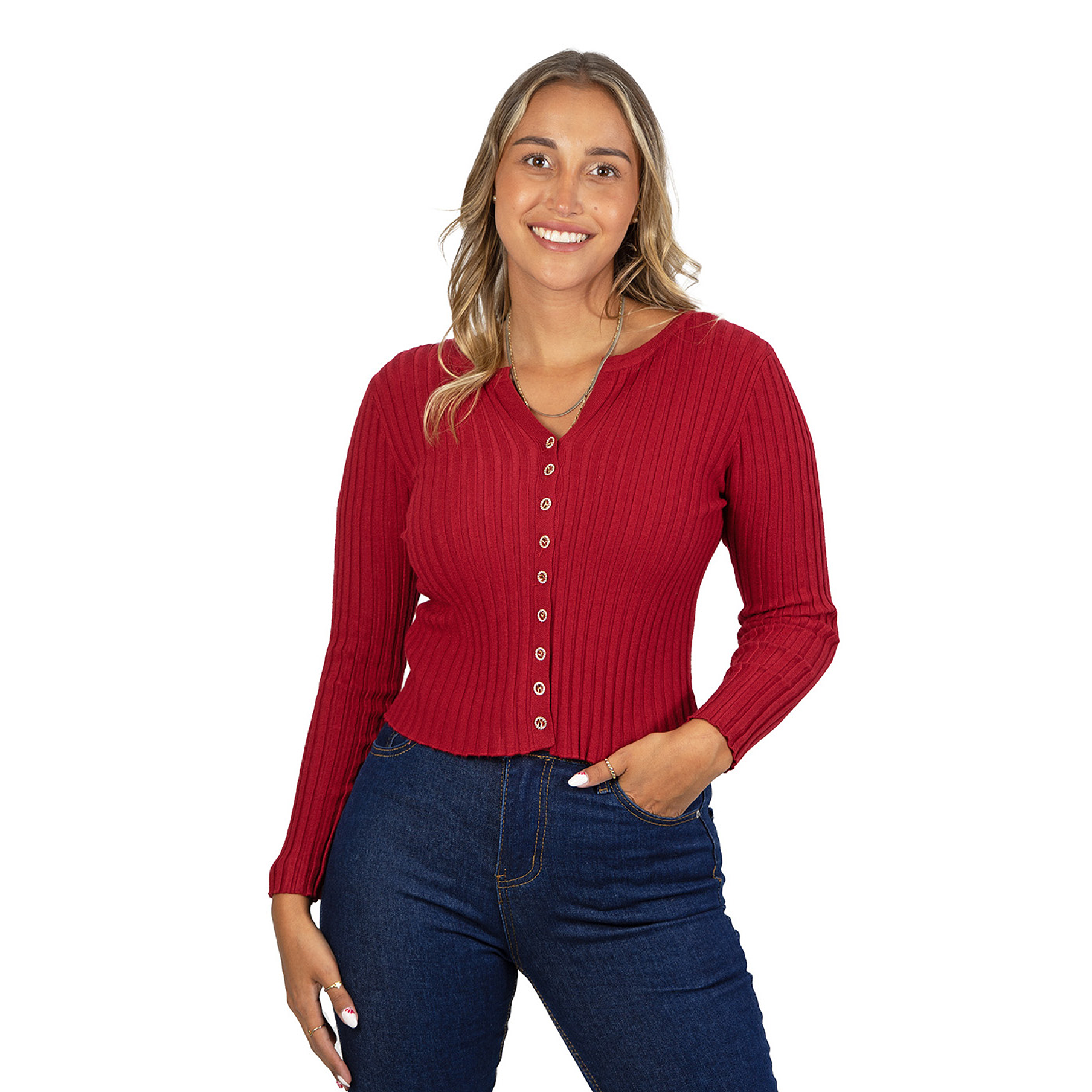 Sweater chaleco acanalado botón brillos Lau colores 23