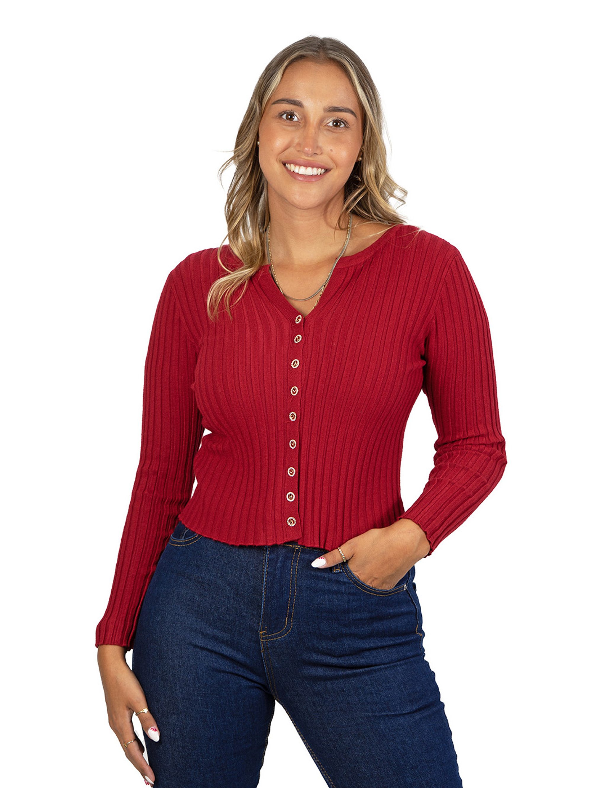 Sweater chaleco acanalado botón brillos Lau colores 23