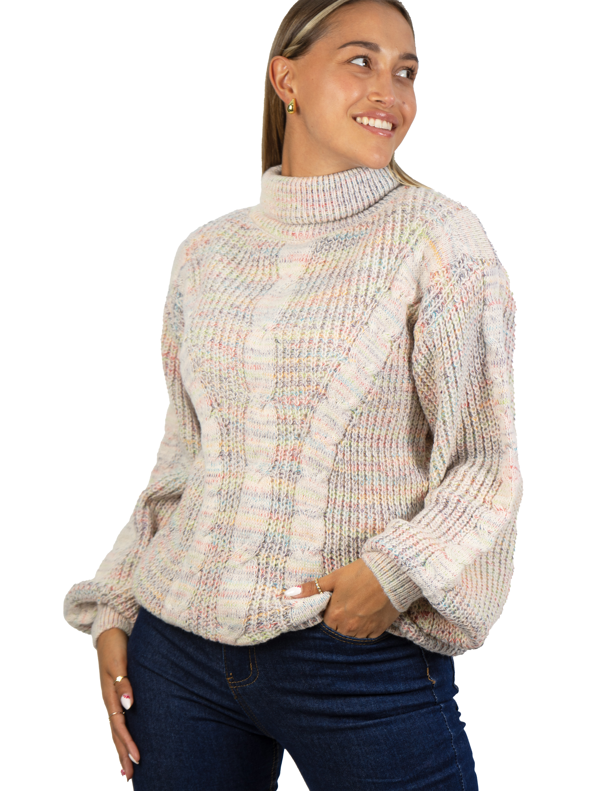 Chaleco mujer lana reciclada jaspeado manga englobada colores 18