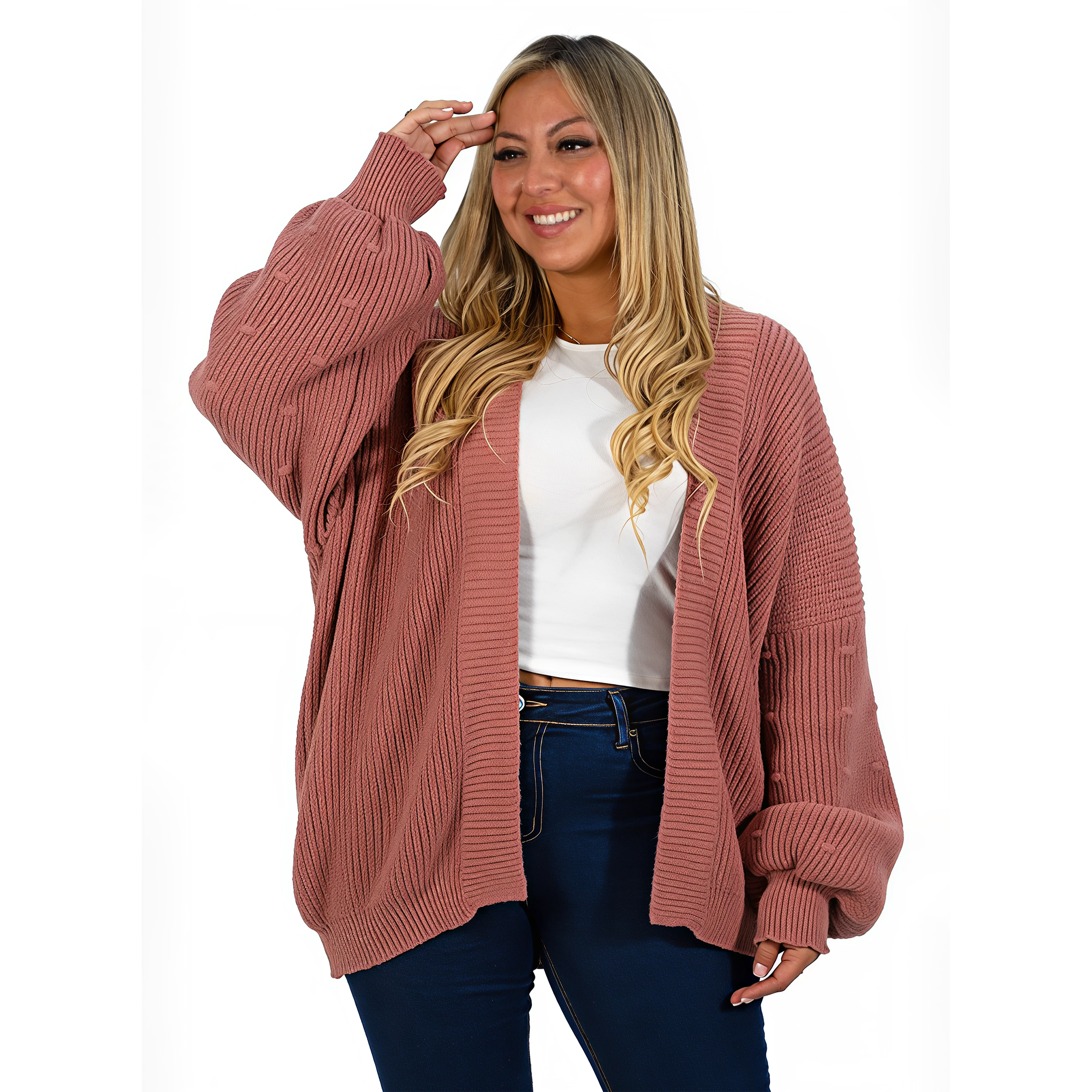 Cárdigan mujer lana mujer manga globo Oversize colores 1