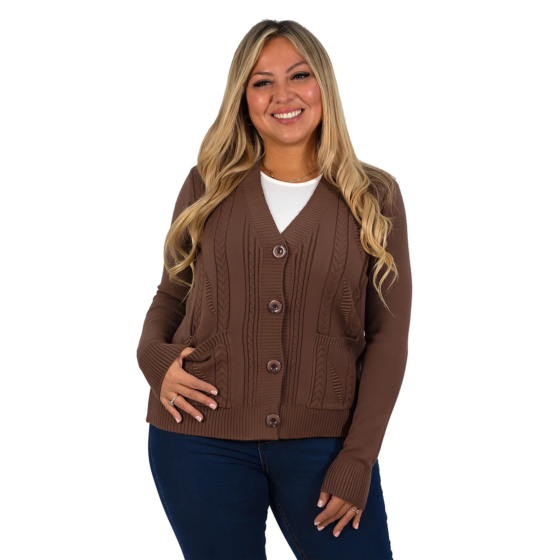 Cárdigan Mujer Bolsillos texturado colores 1