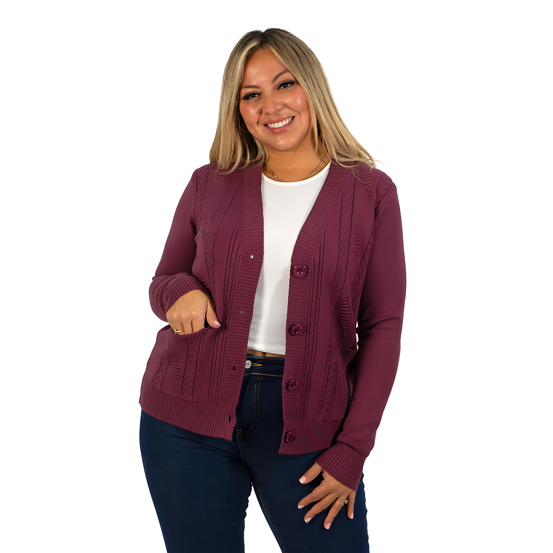 Cárdigan Mujer Bolsillos texturado colores 14