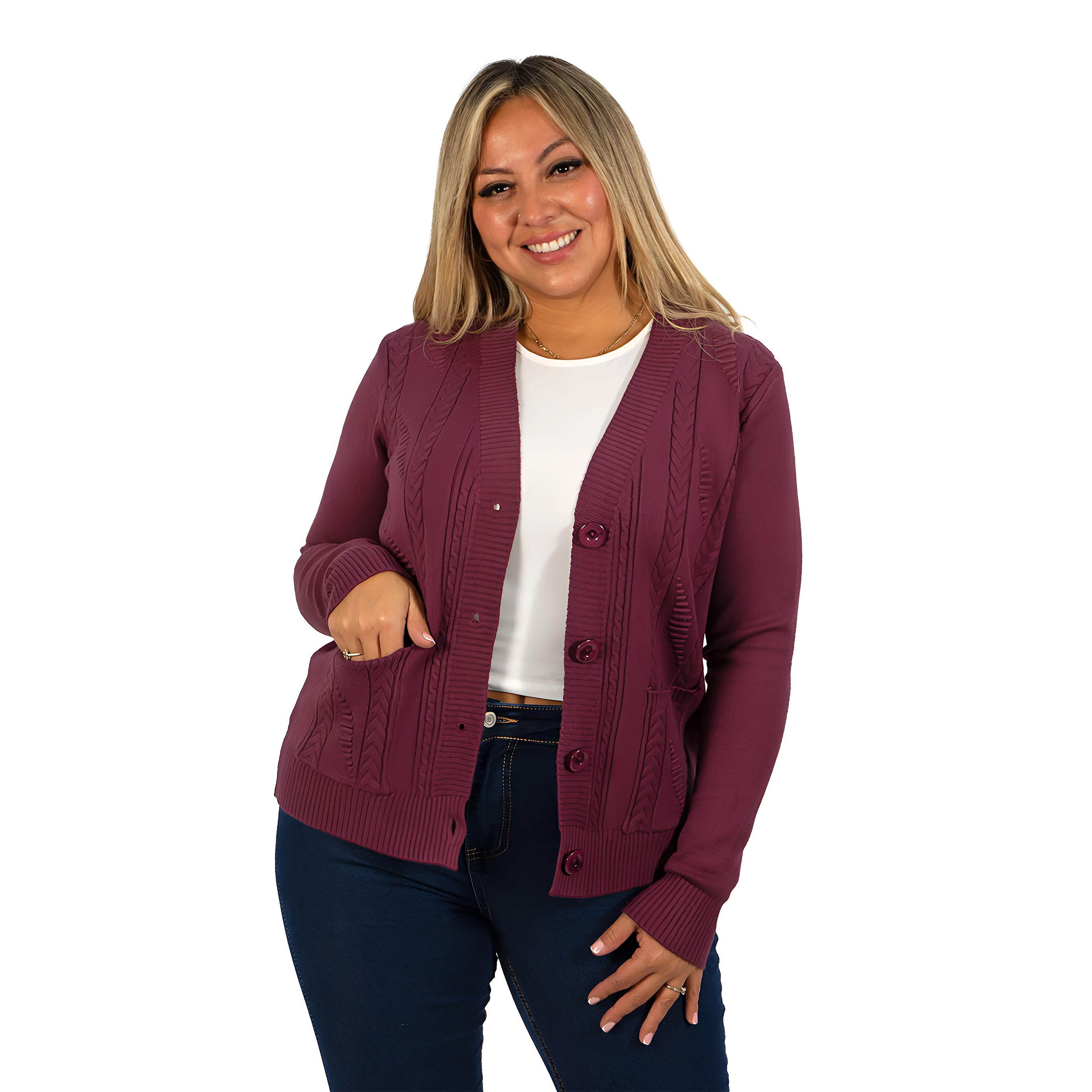 Cárdigan Mujer Bolsillos texturado colores 14