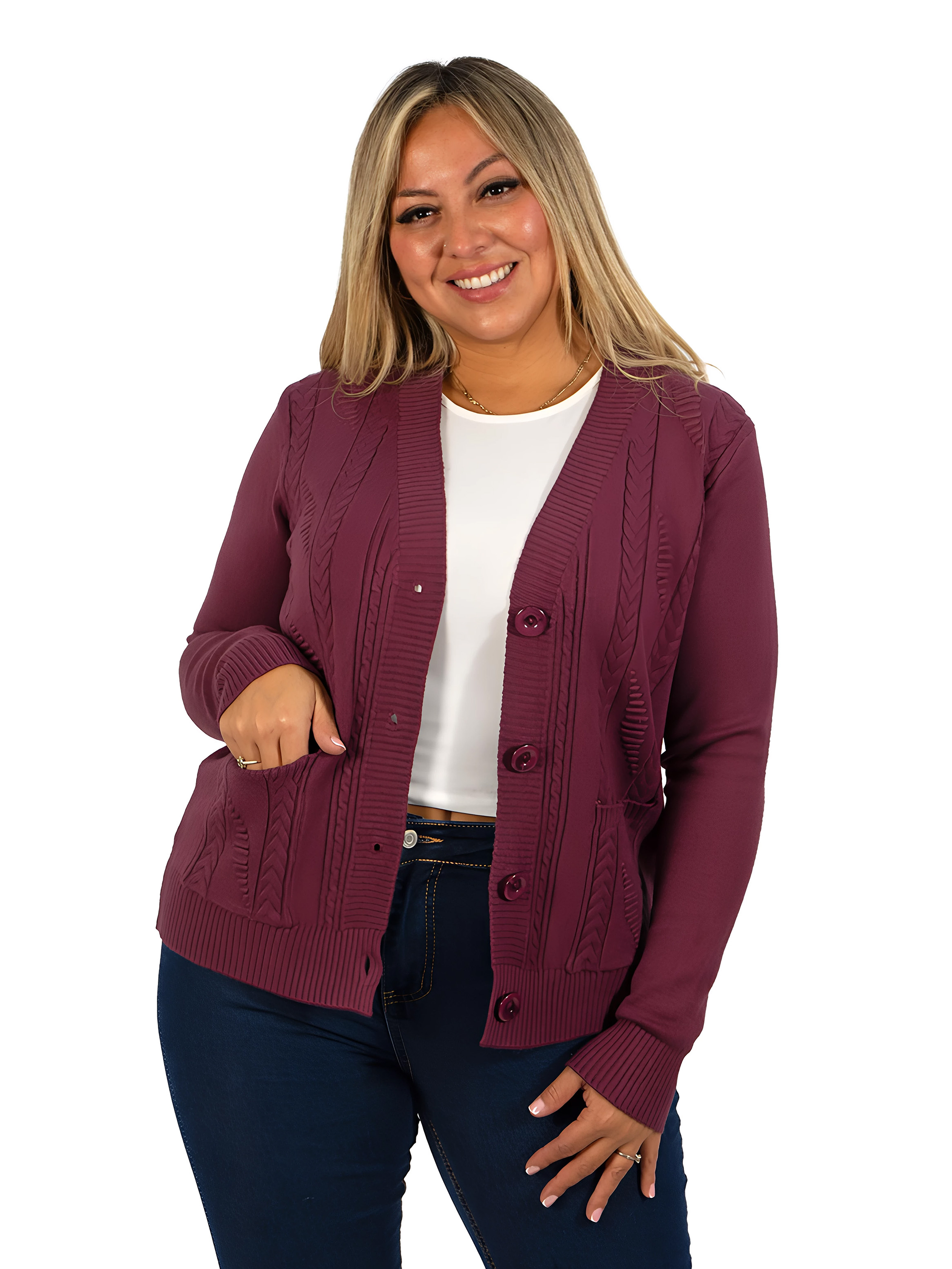 Cárdigan Mujer Bolsillos texturado colores 14