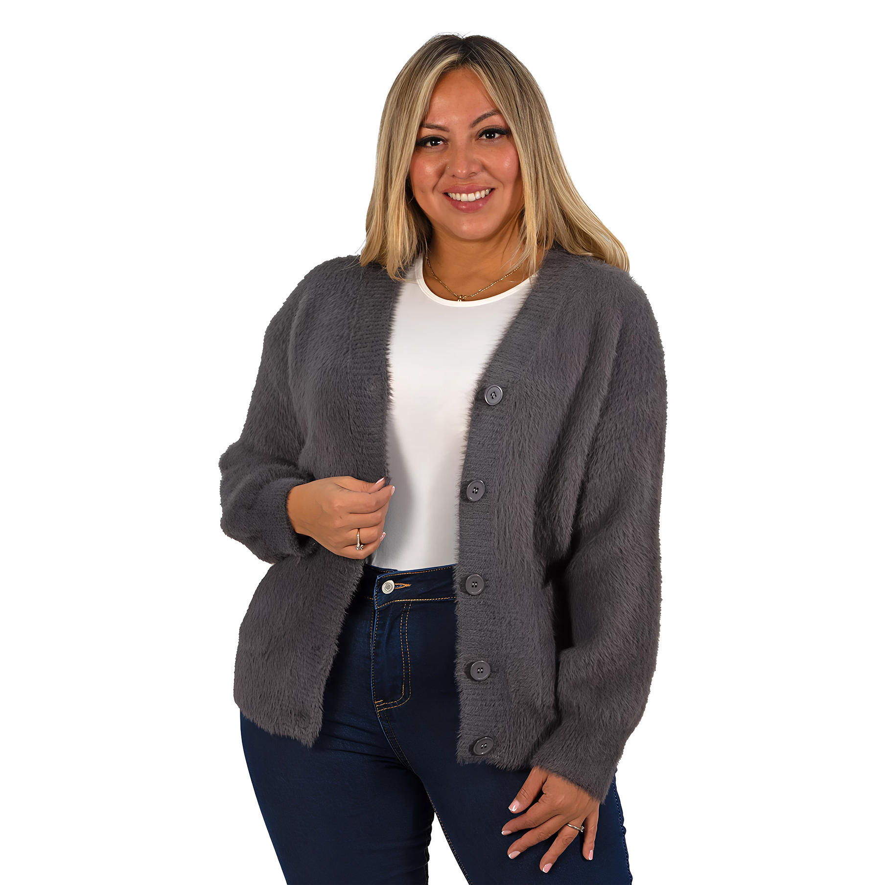 Cardigán Mujer botones peludo colores  4