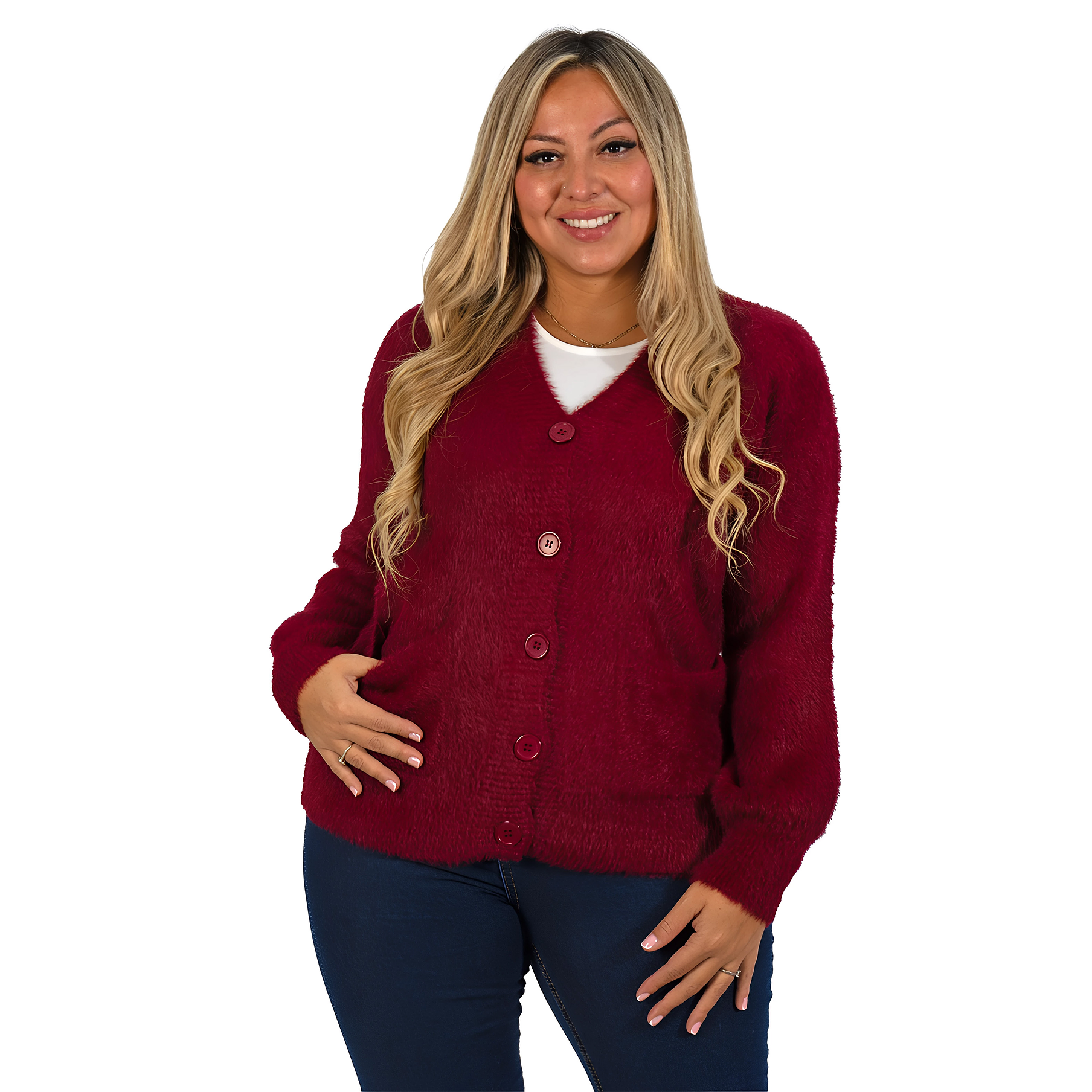 Cardigán Mujer botones peludo colores  5