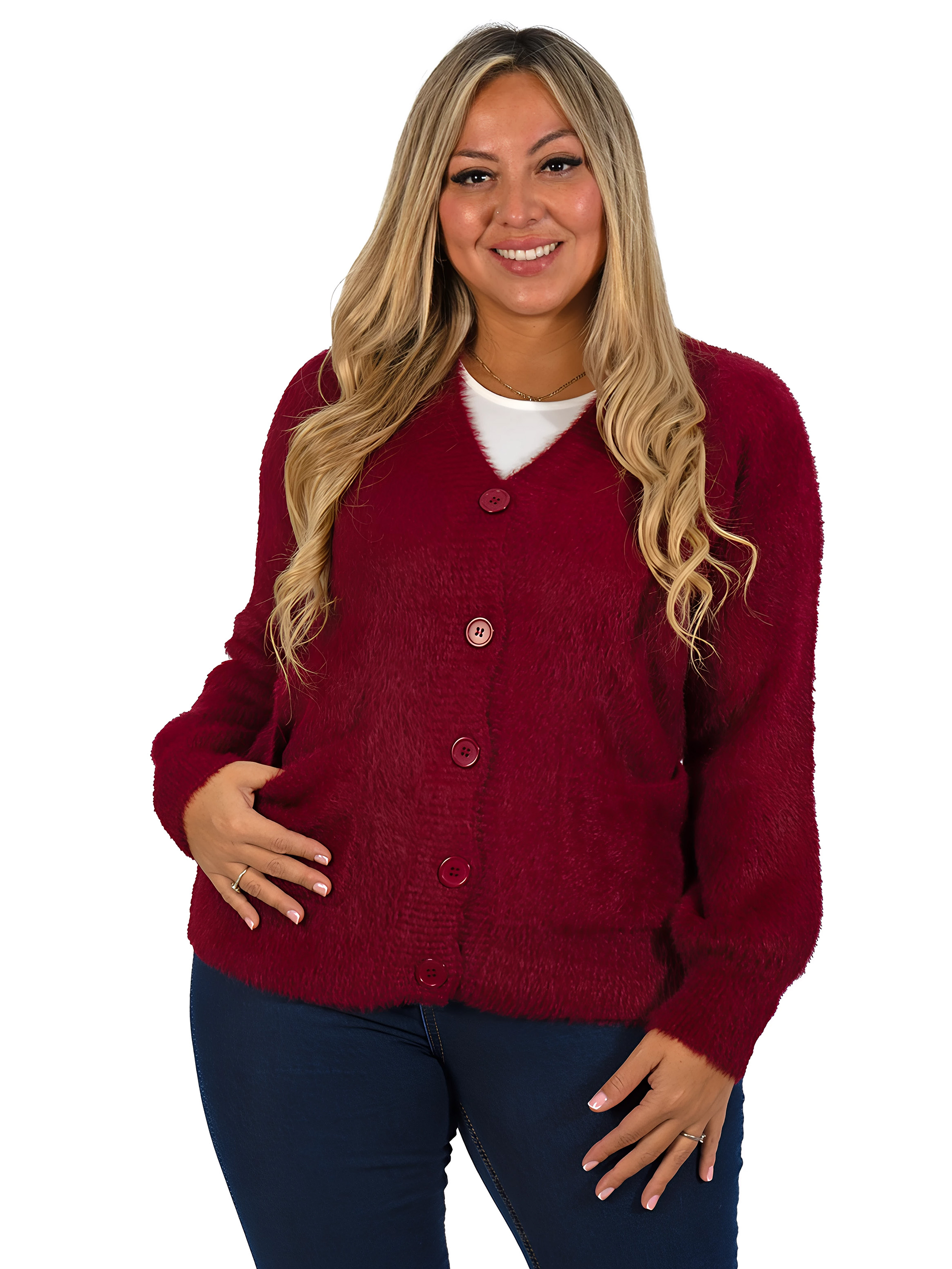 Cardigán Mujer botones peludo colores  5