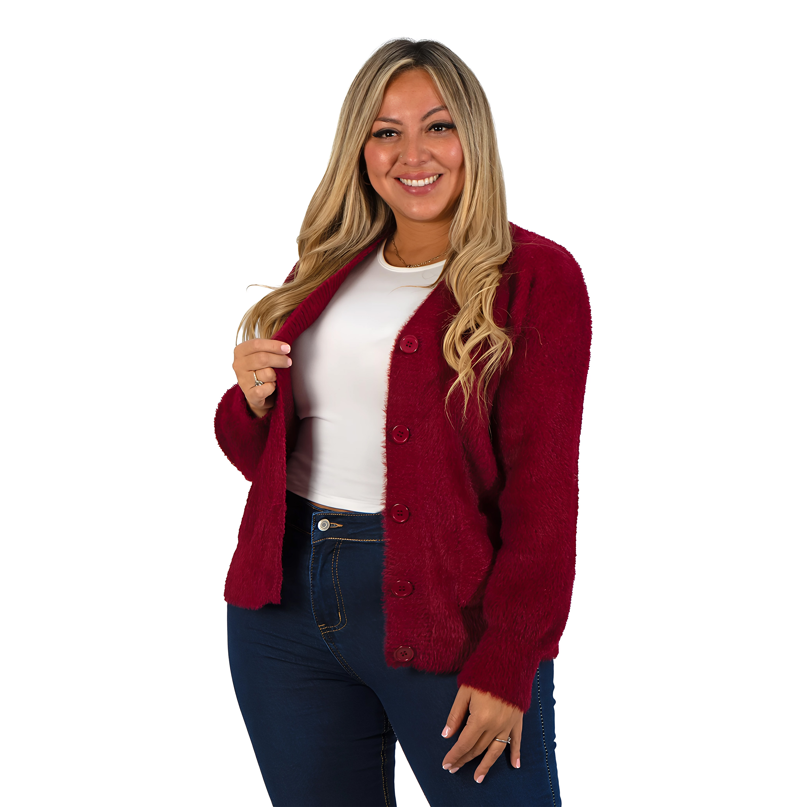 Cardigán Mujer botones peludo colores  6