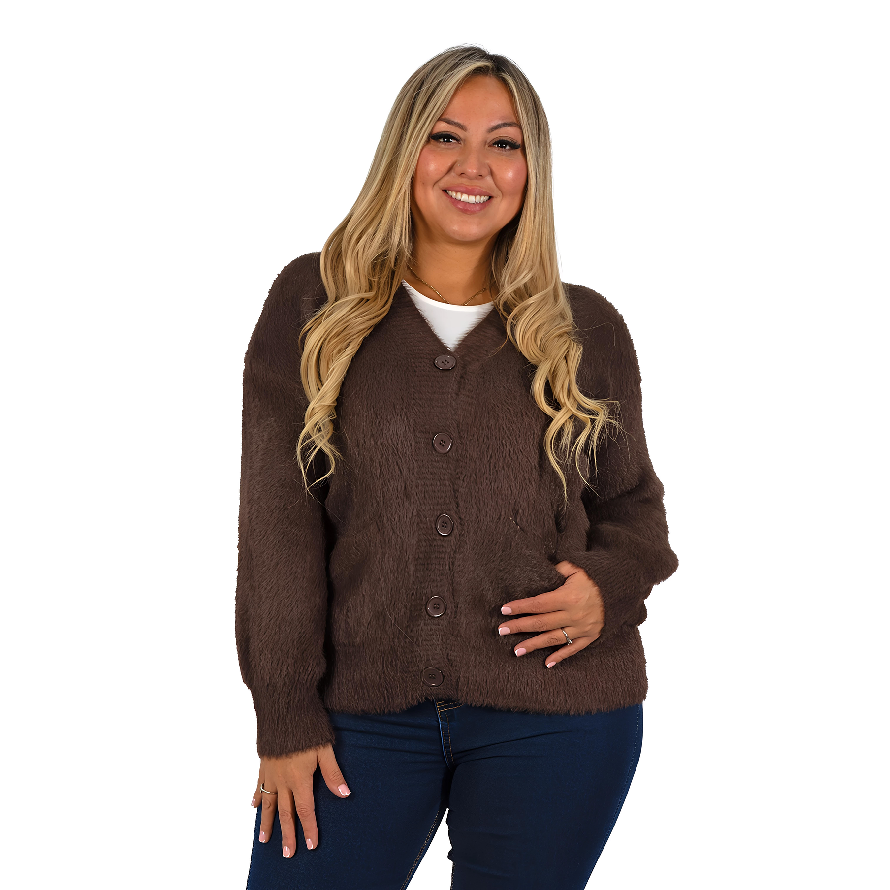 Cardigán Mujer botones peludo colores  2