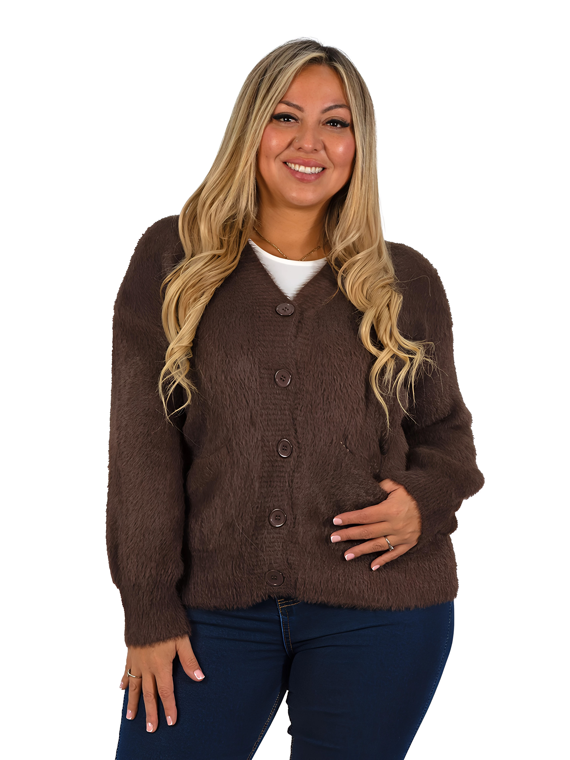 Cardigán Mujer botones peludo colores  2