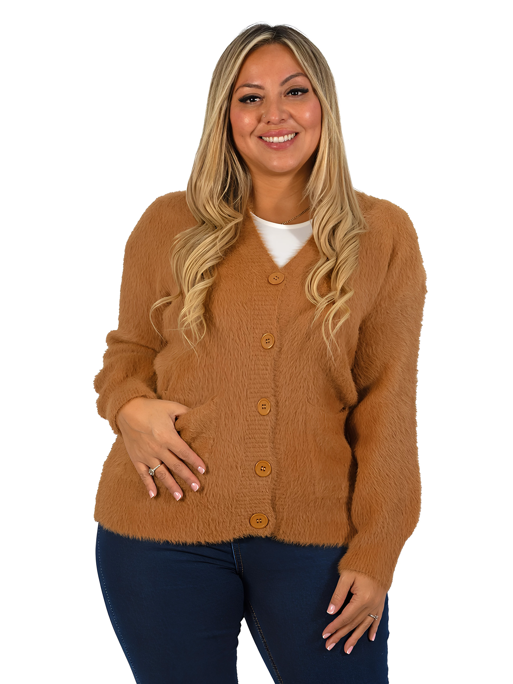 Cardigán Mujer botones peludo colores  7