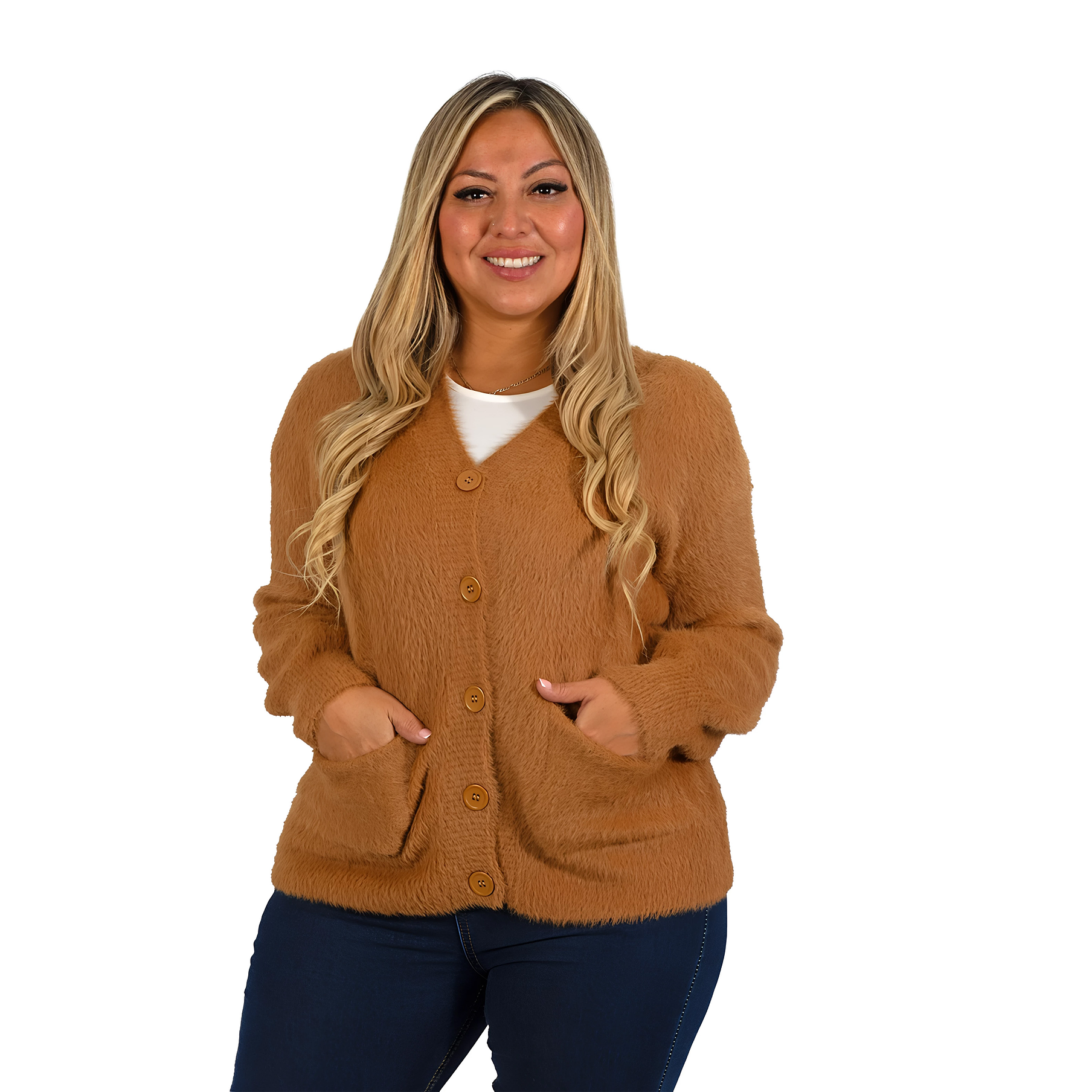 Cardigán Mujer botones peludo colores  8