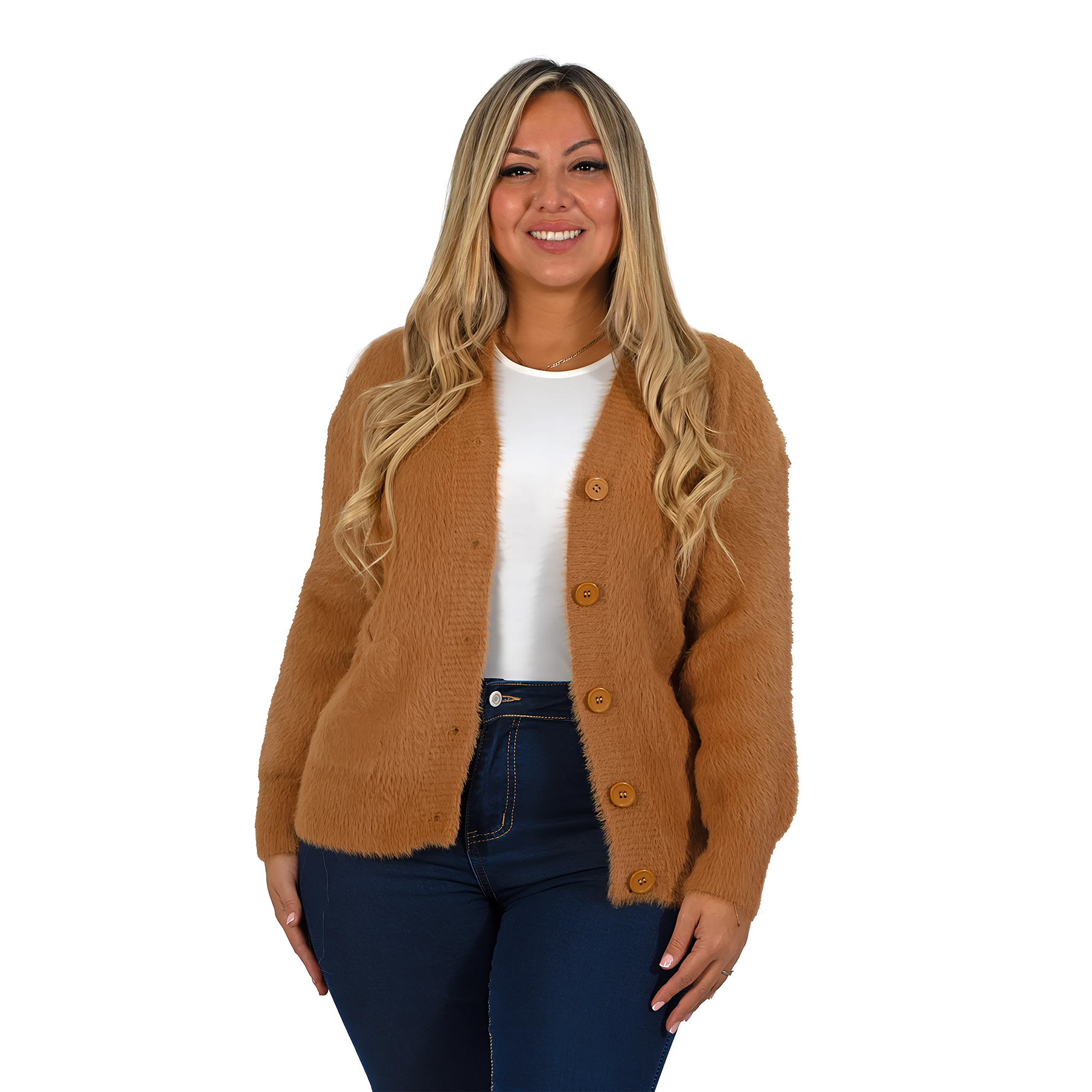 Cardigán Mujer botones peludo colores  9