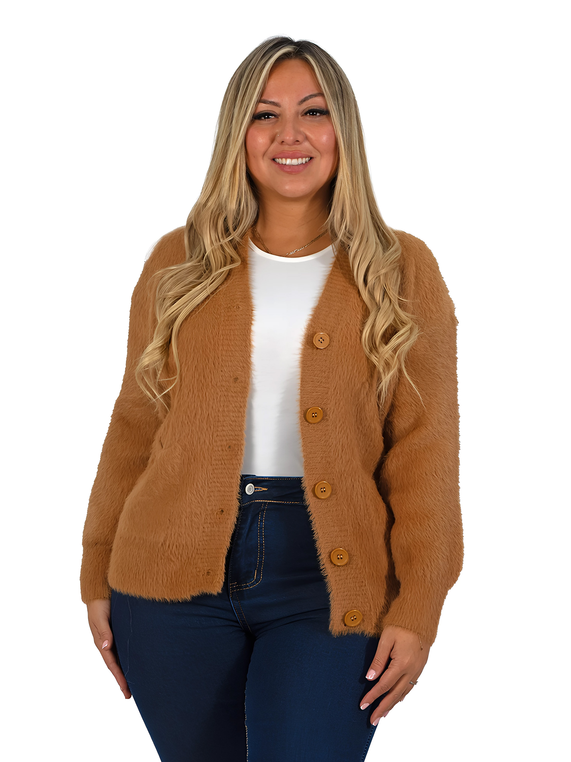 Cardigán Mujer botones peludo colores  9