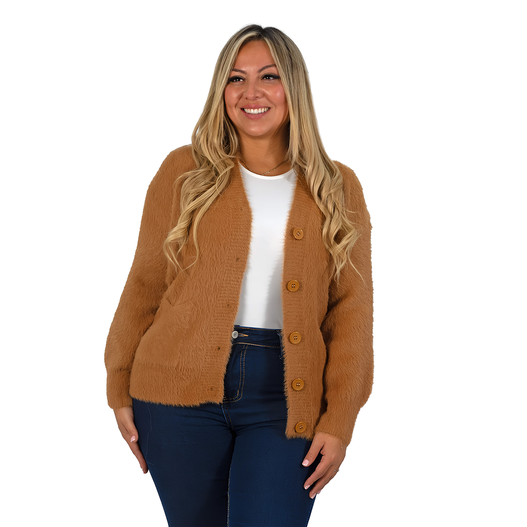 Cardigán Mujer botones peludo colores  10