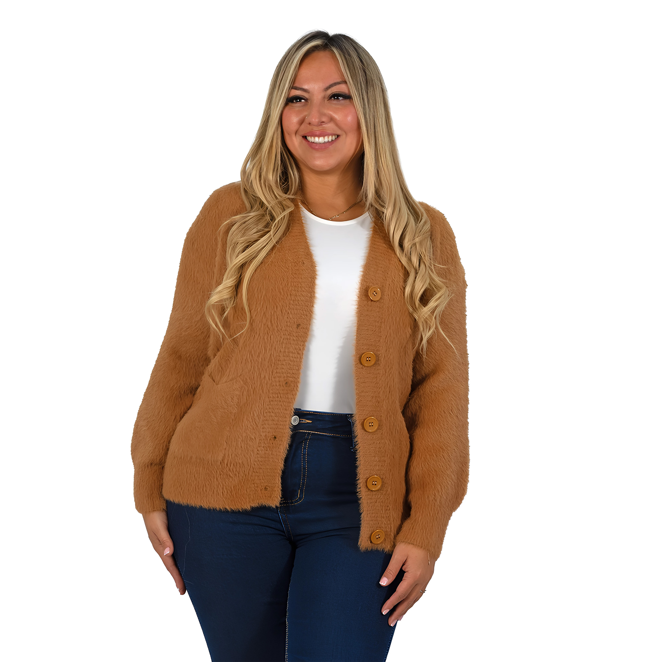 Cardigán Mujer botones peludo colores  10