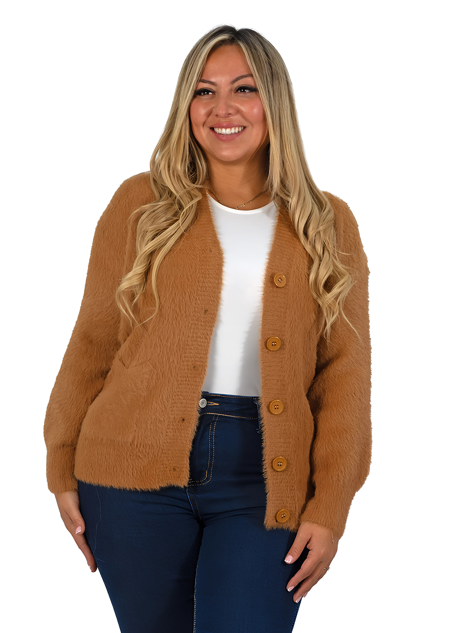 Cardigán Mujer botones peludo colores  10