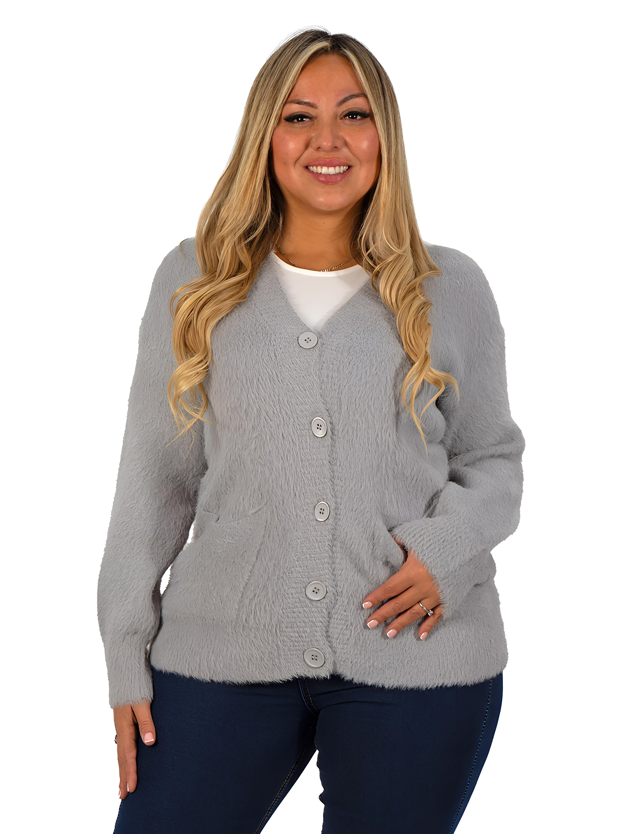 Cardigán Mujer botones peludo colores  11