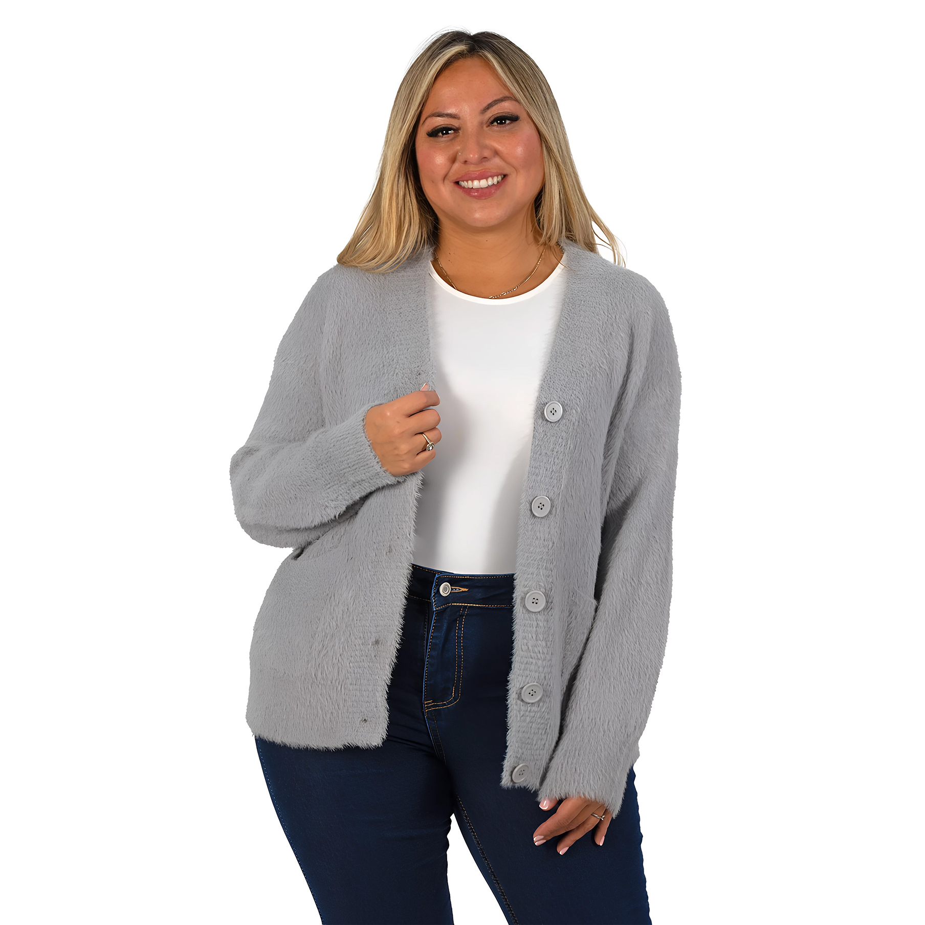 Cardigán Mujer botones peludo colores  12