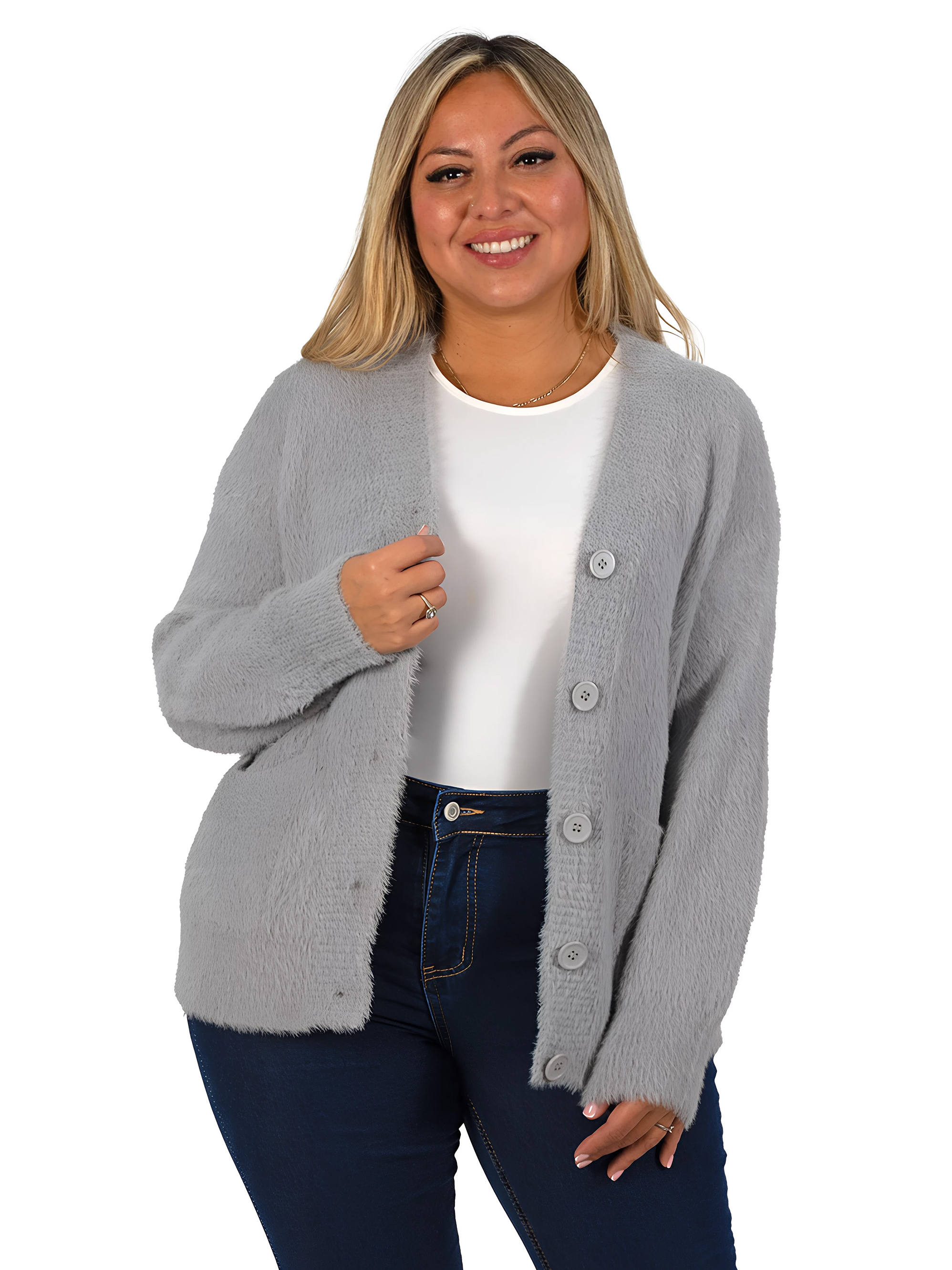 Cardigán Mujer botones peludo colores  12