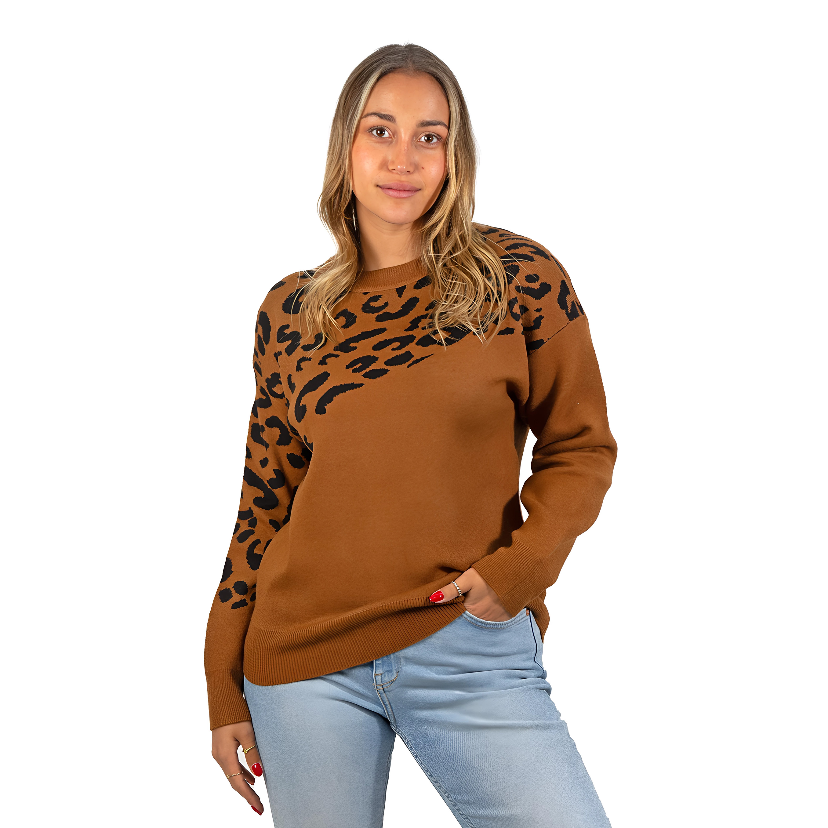Sweater Pullover Mujer Animal Print Bicolor 1