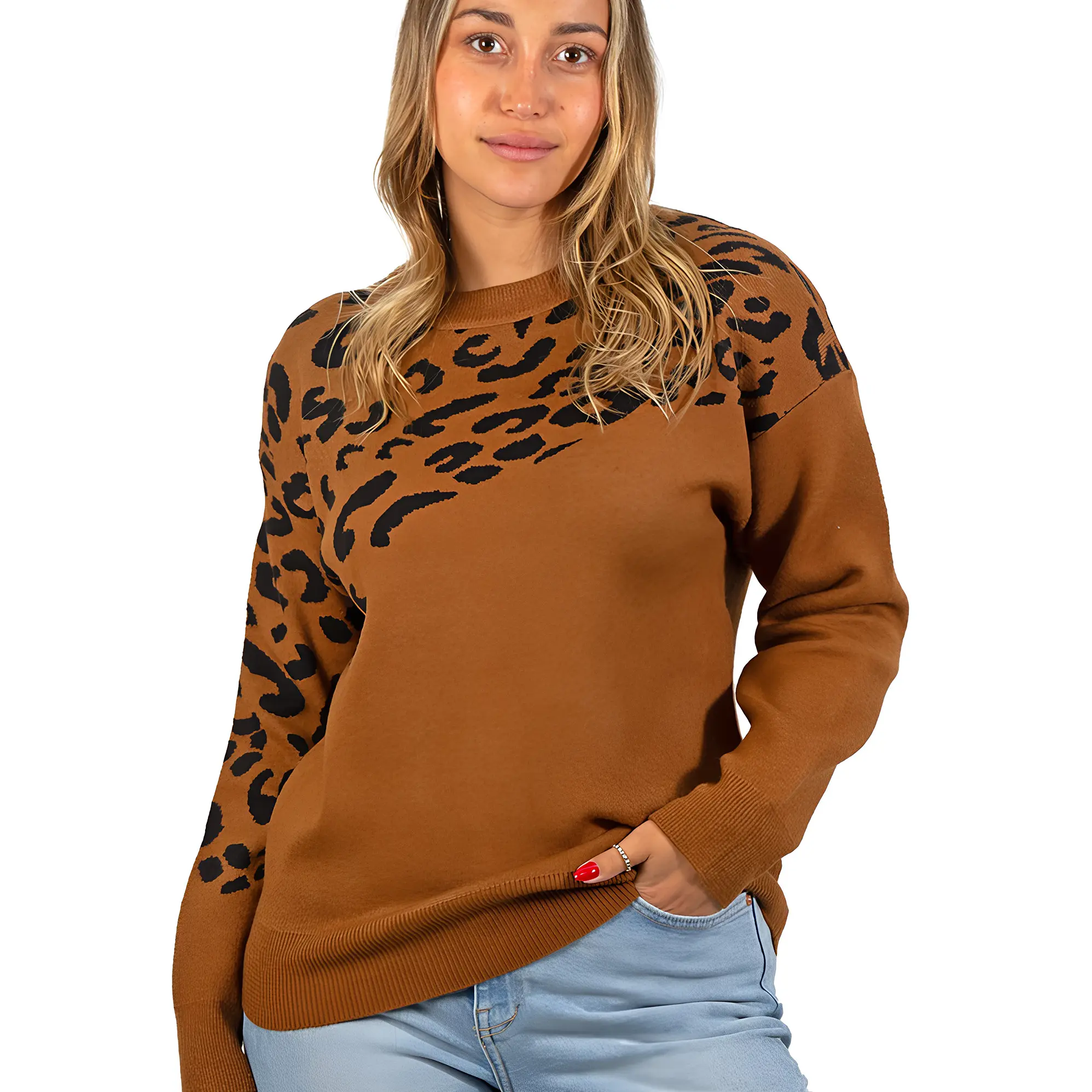 Sweater Pullover Mujer Animal Print Bicolor 1