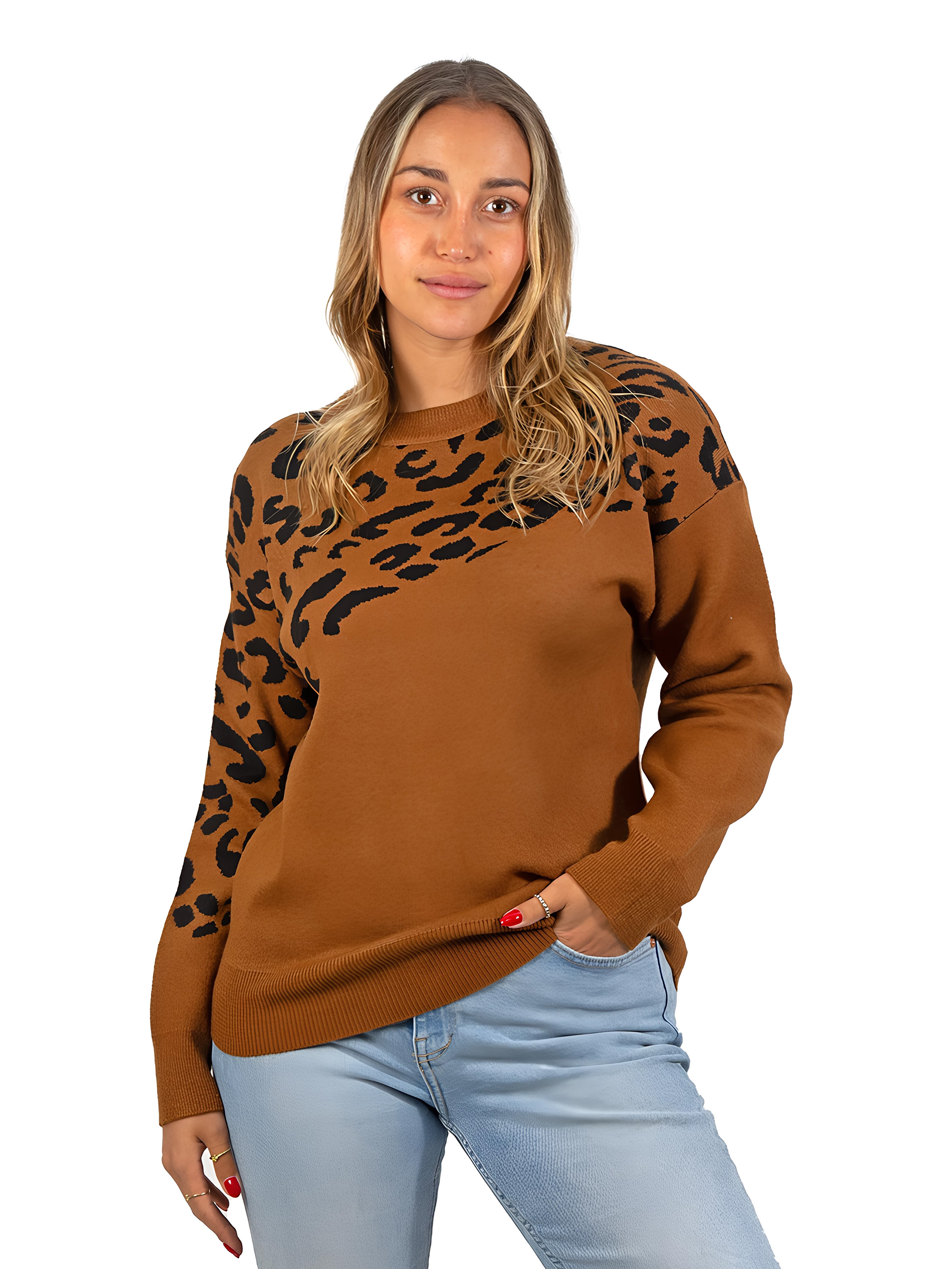 Sweater Pullover Mujer Animal Print Bicolor 1