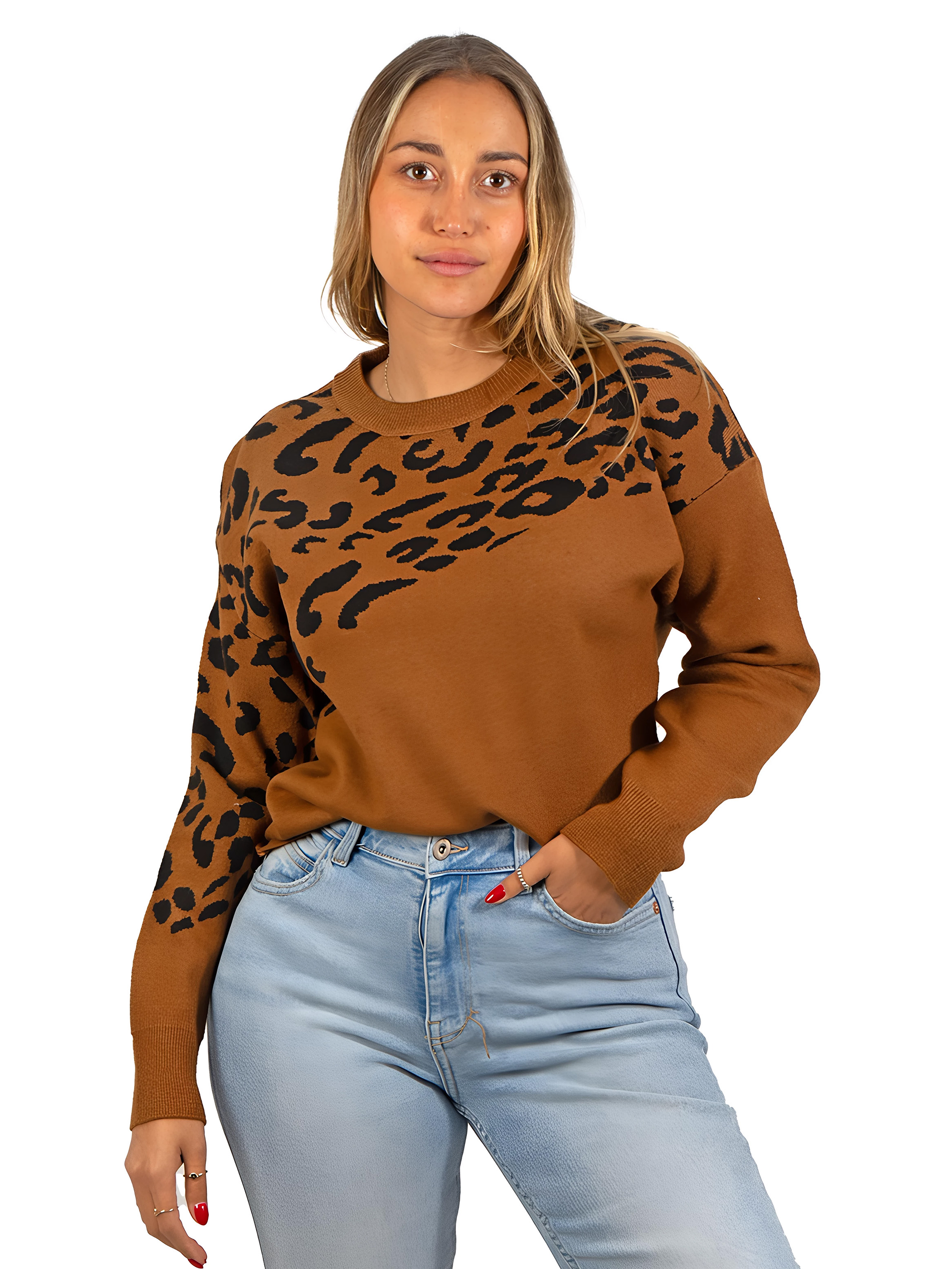 Sweater Pullover Mujer Animal Print Bicolor 2