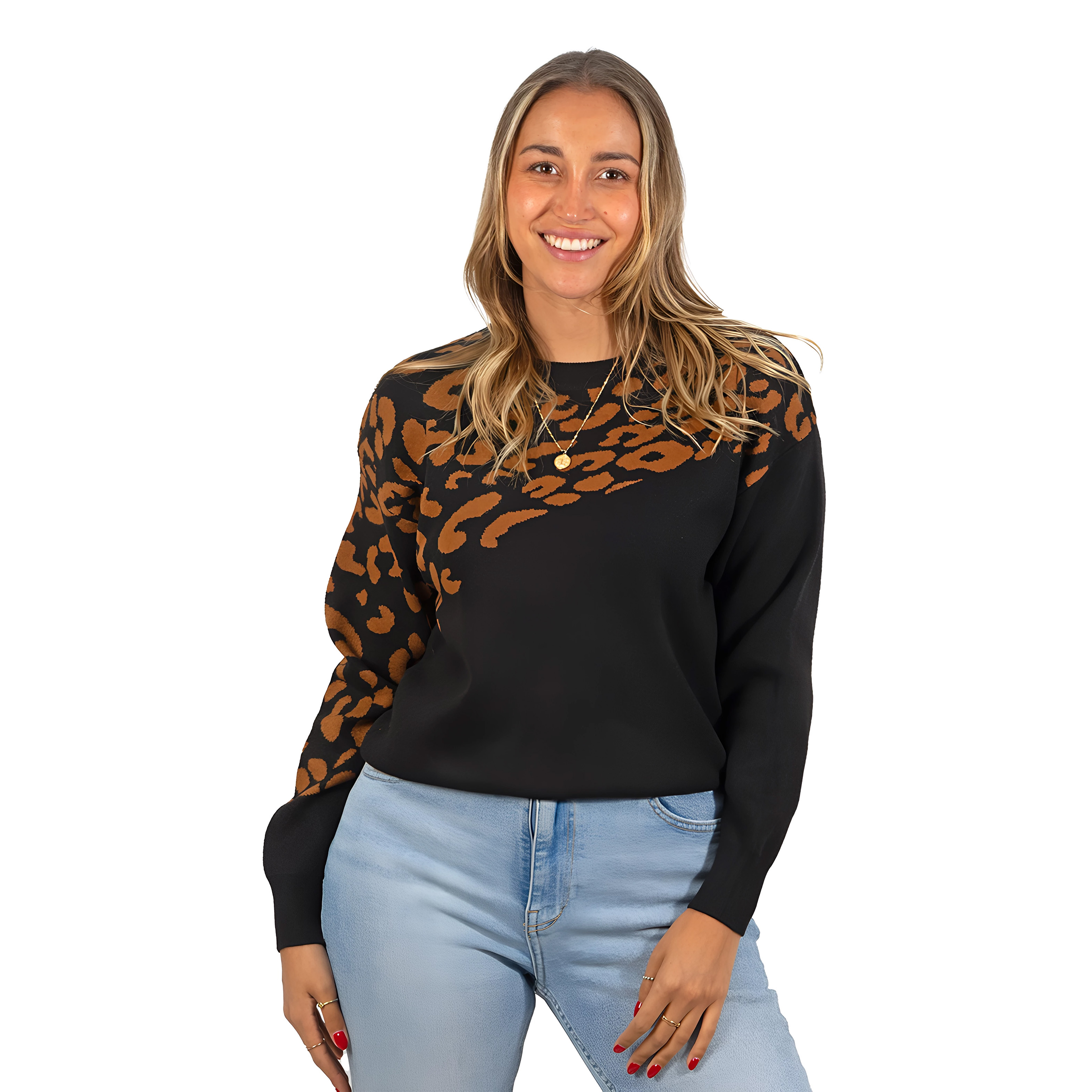 Sweater Pullover Mujer Animal Print Bicolor 4