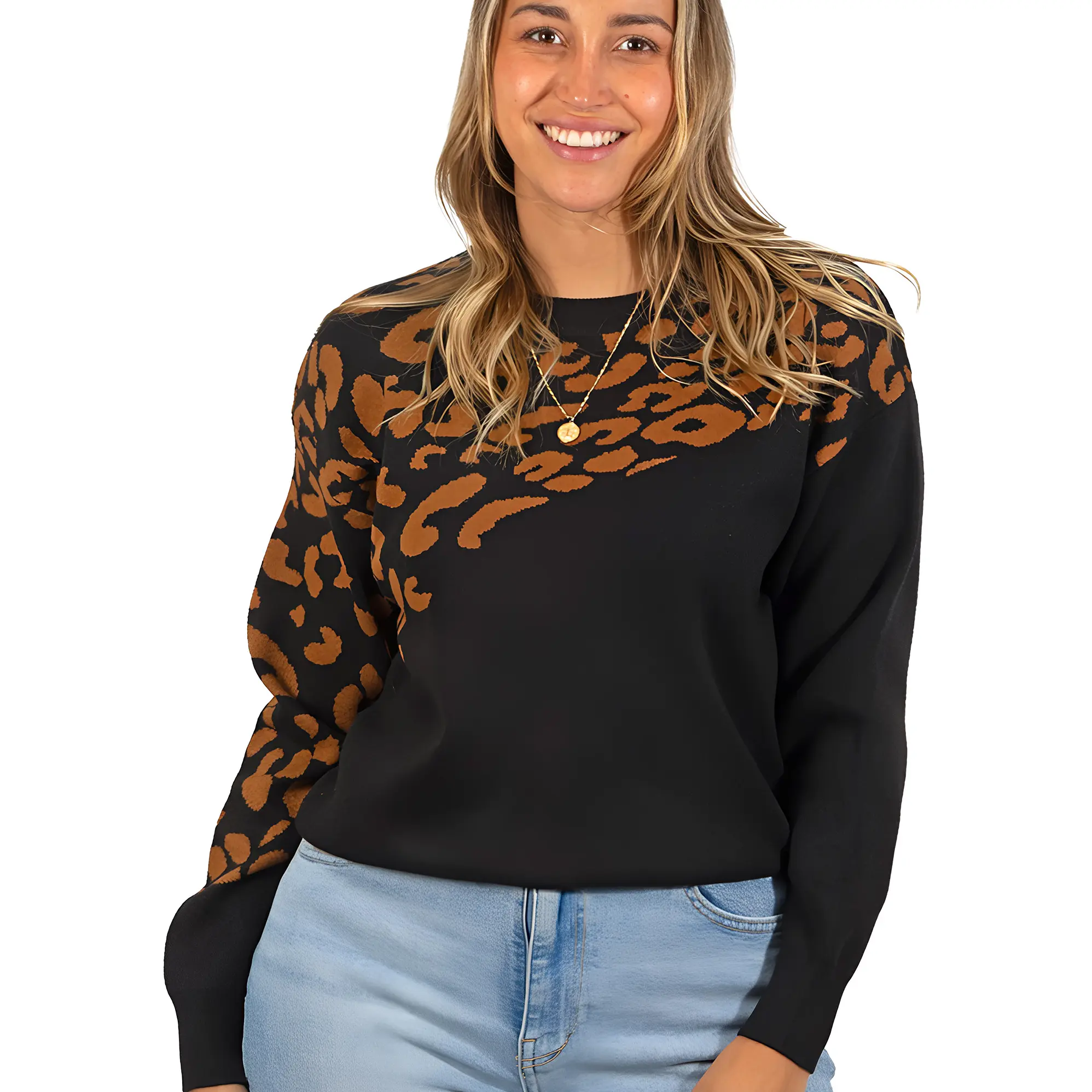 Sweater Pullover Mujer Animal Print Bicolor 4