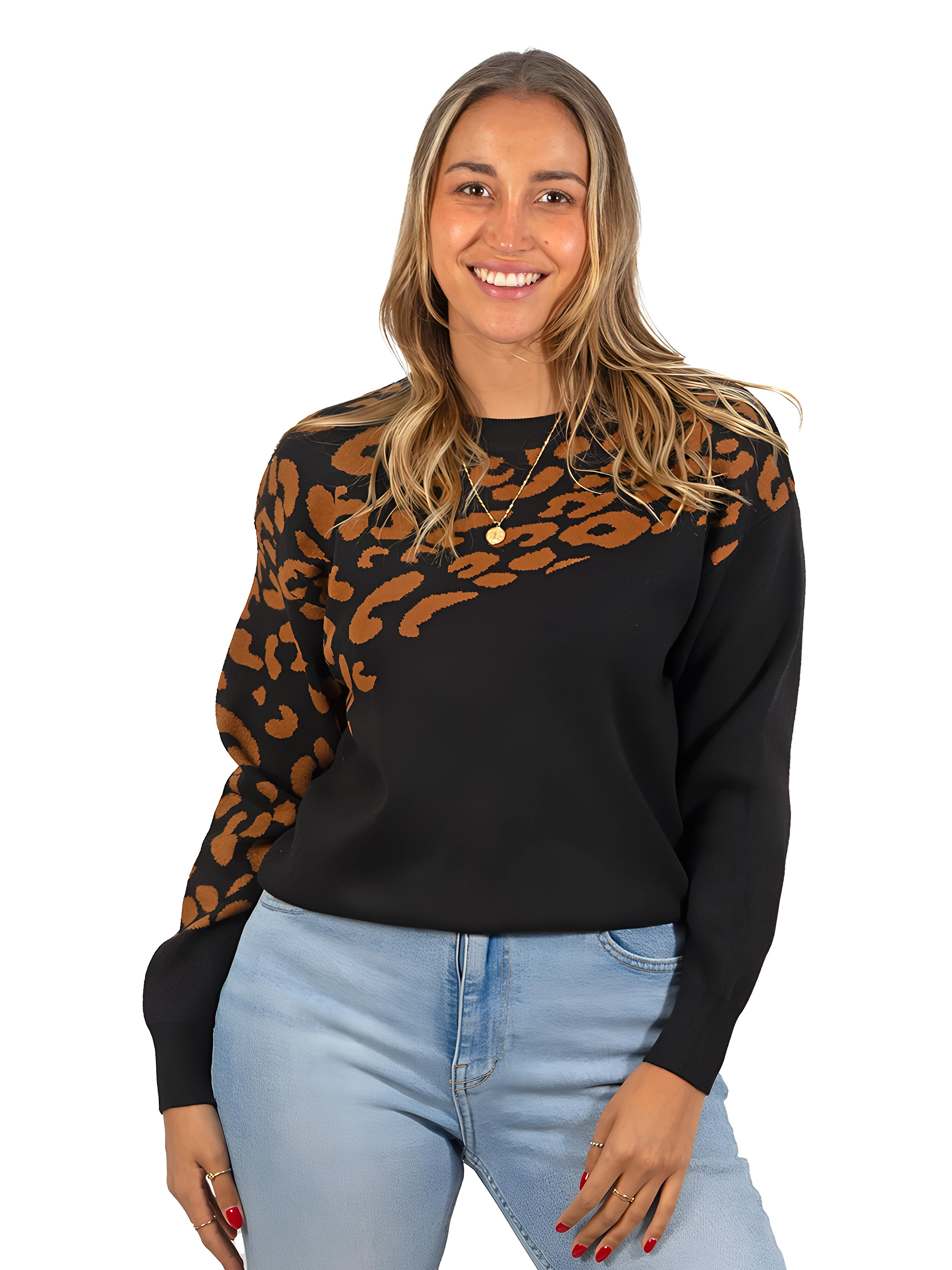 Sweater Pullover Mujer Animal Print Bicolor 4