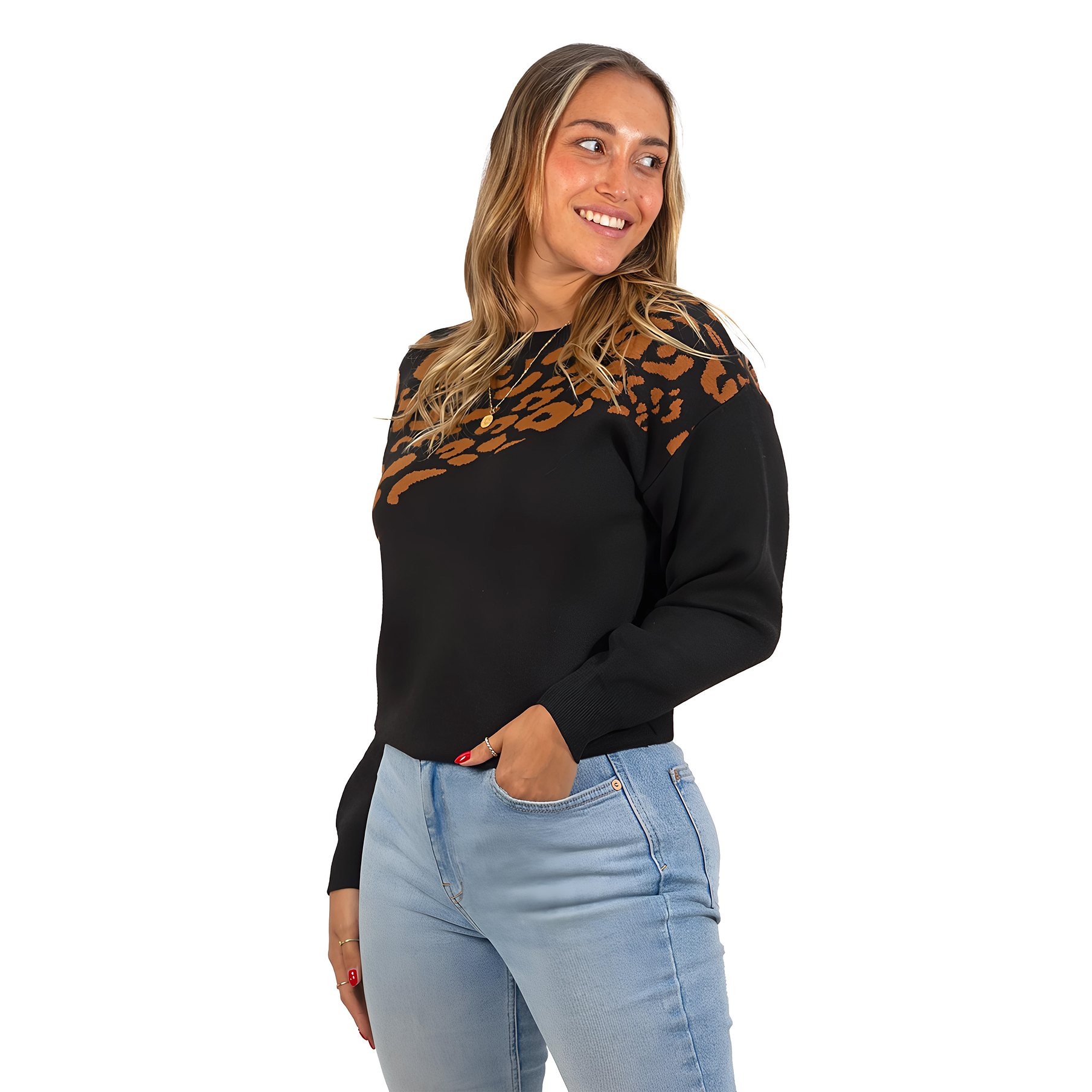 Sweater Pullover Mujer Animal Print Bicolor 5