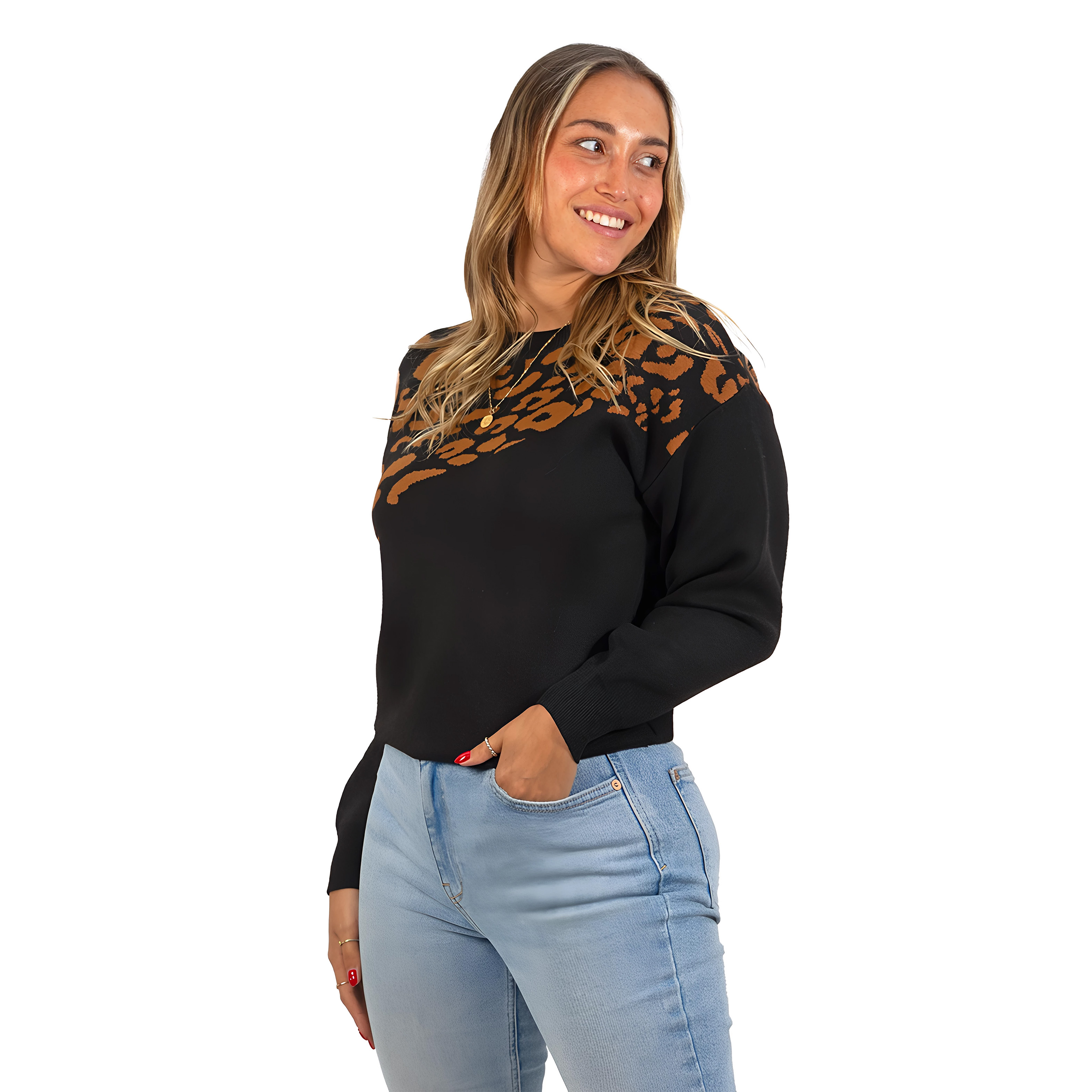 Sweater Pullover Mujer Animal Print Bicolor 5