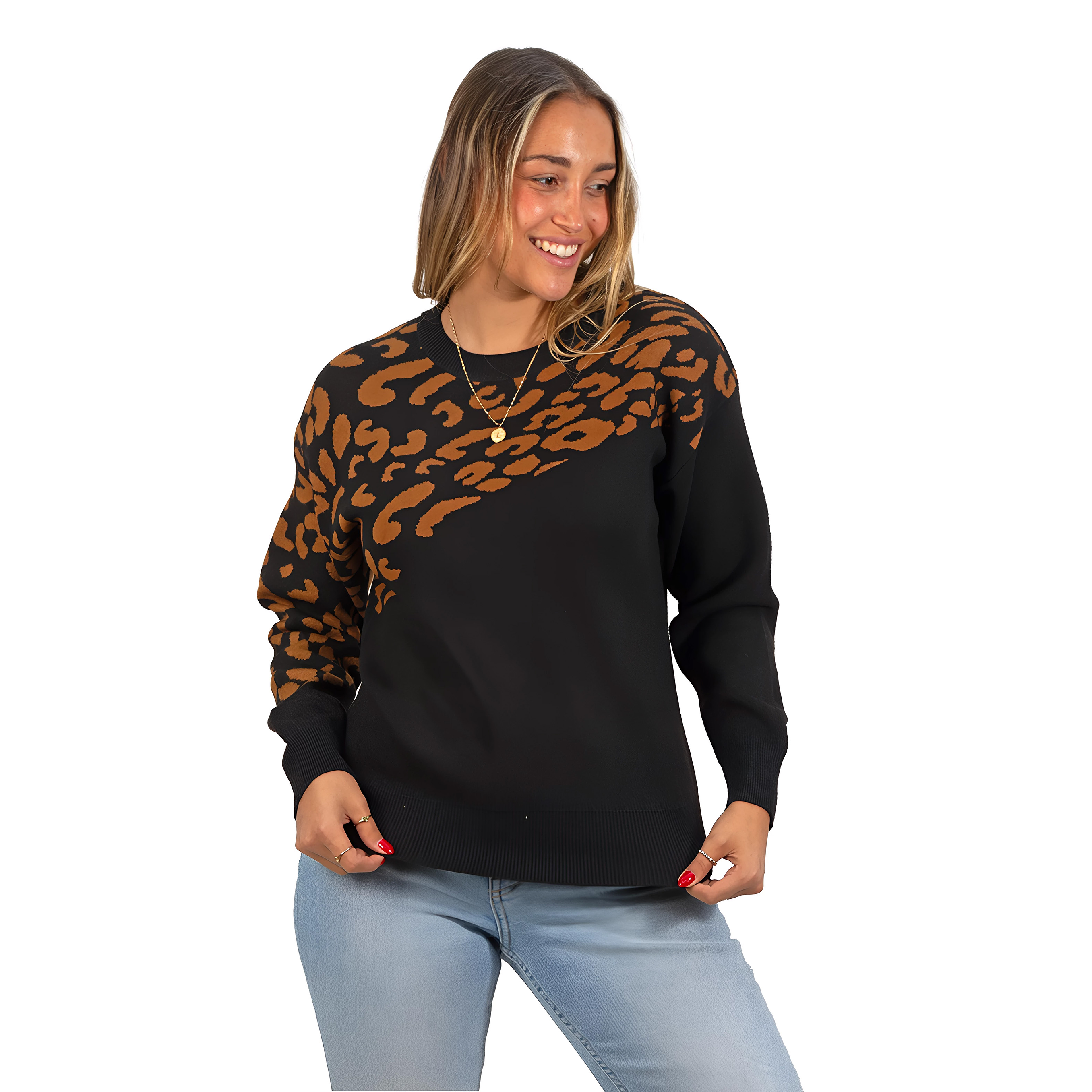 Sweater Pullover Mujer Animal Print Bicolor 6