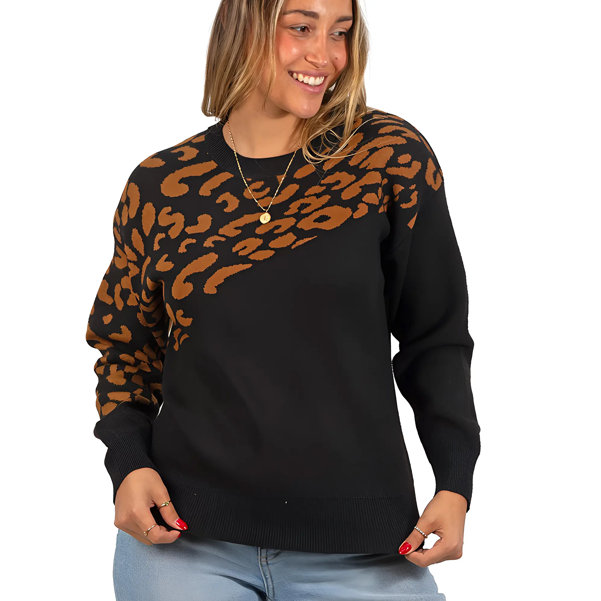 Sweater Pullover Mujer Animal Print Bicolor 6