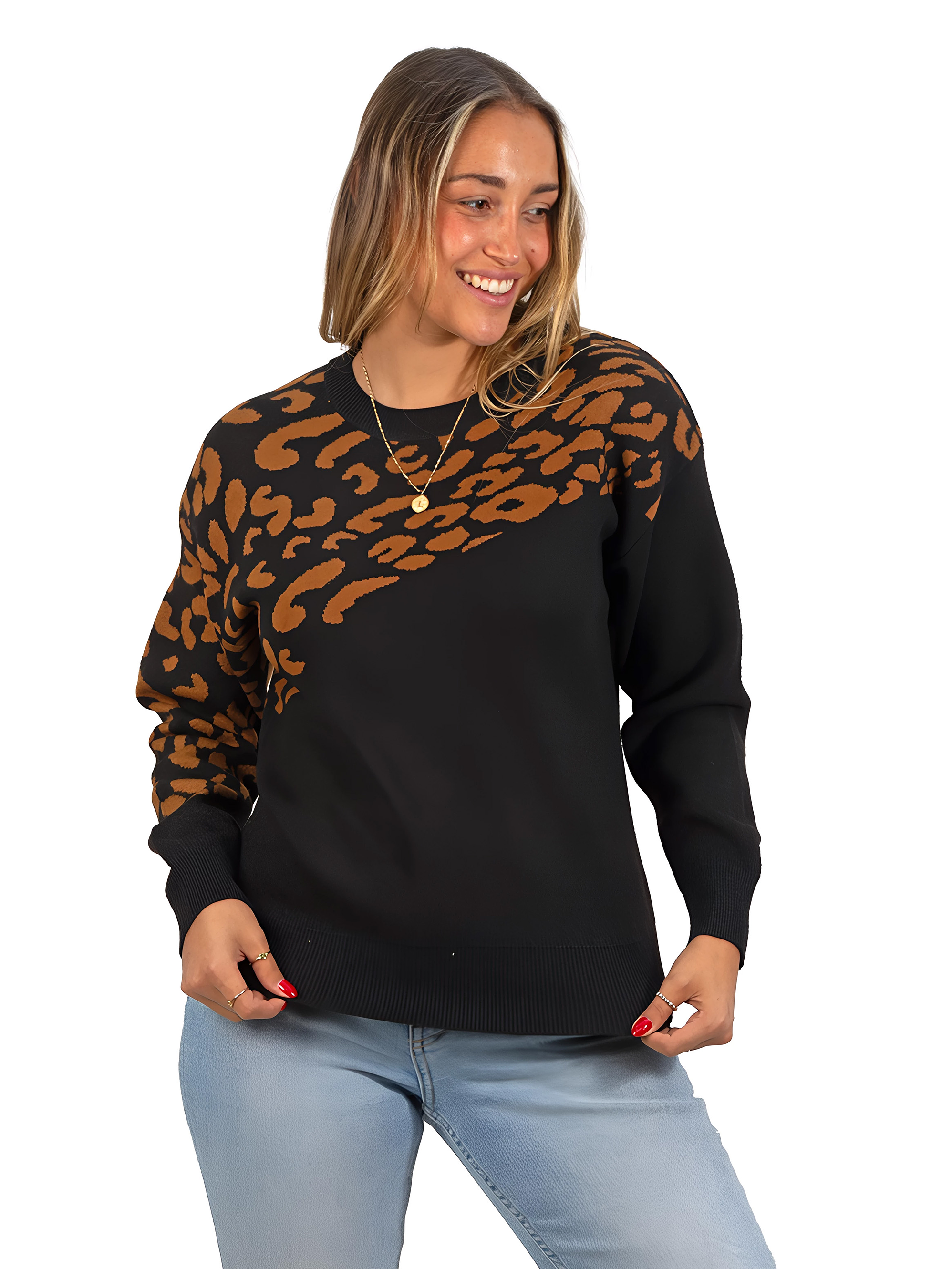 Sweater Pullover Mujer Animal Print Bicolor 6