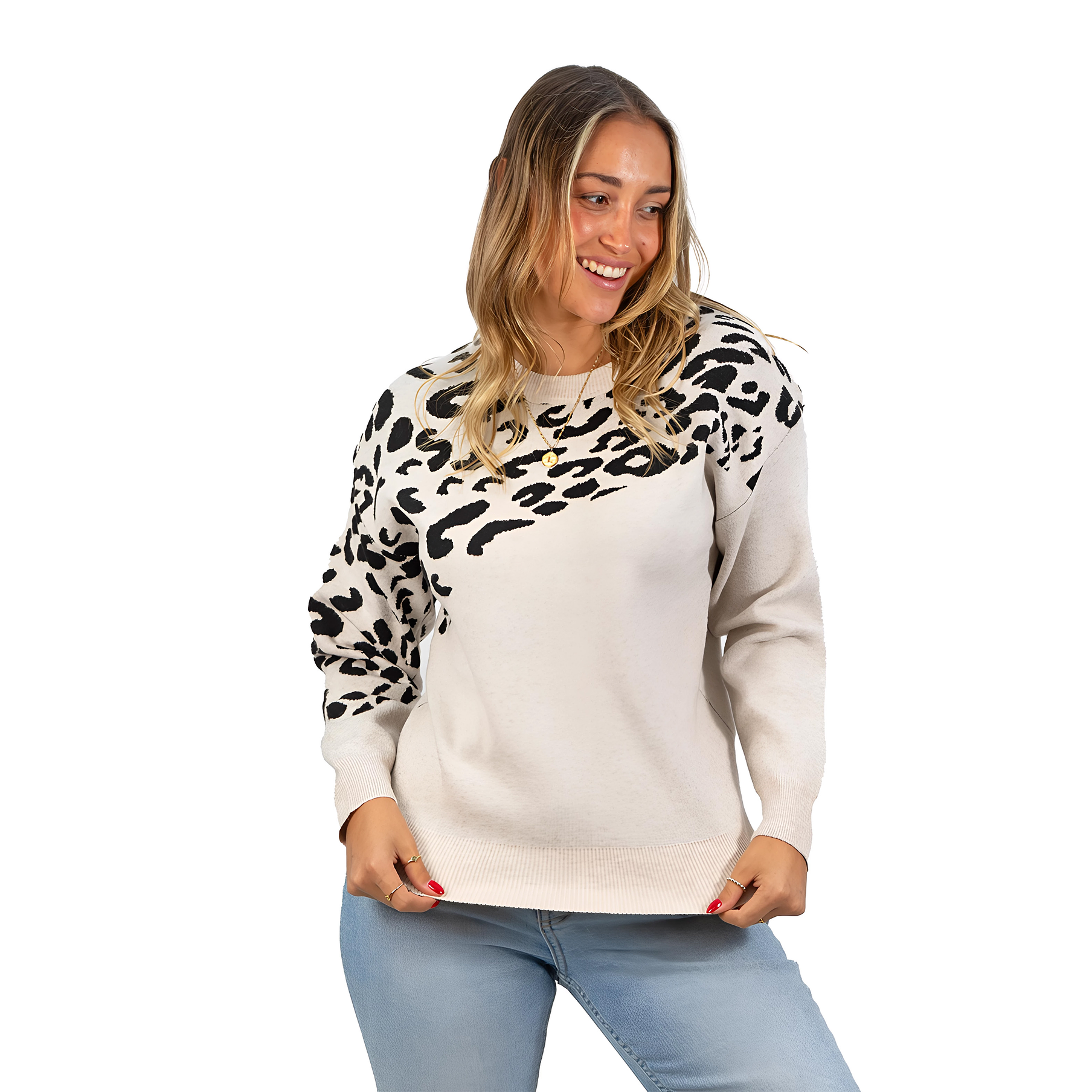 Sweater Pullover Mujer Animal Print Bicolor 7