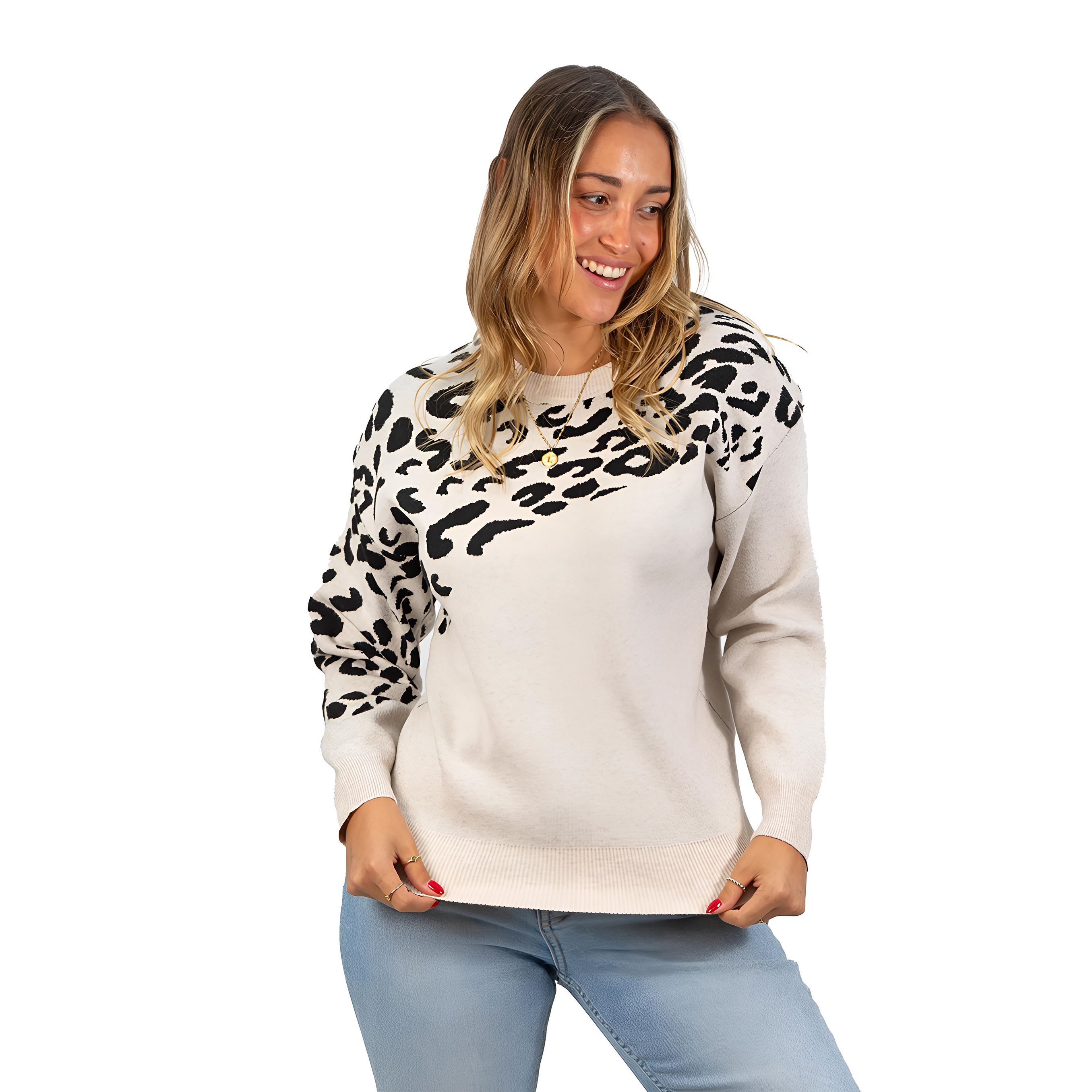 Sweater Pullover Mujer Animal Print Bicolor 7
